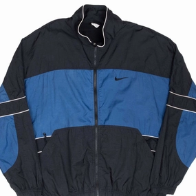 Seasonal Style VINTAGE NIKE BIG SWOOSH BLUE AND BLACK WINDBREAKER JACKET 1990S XL