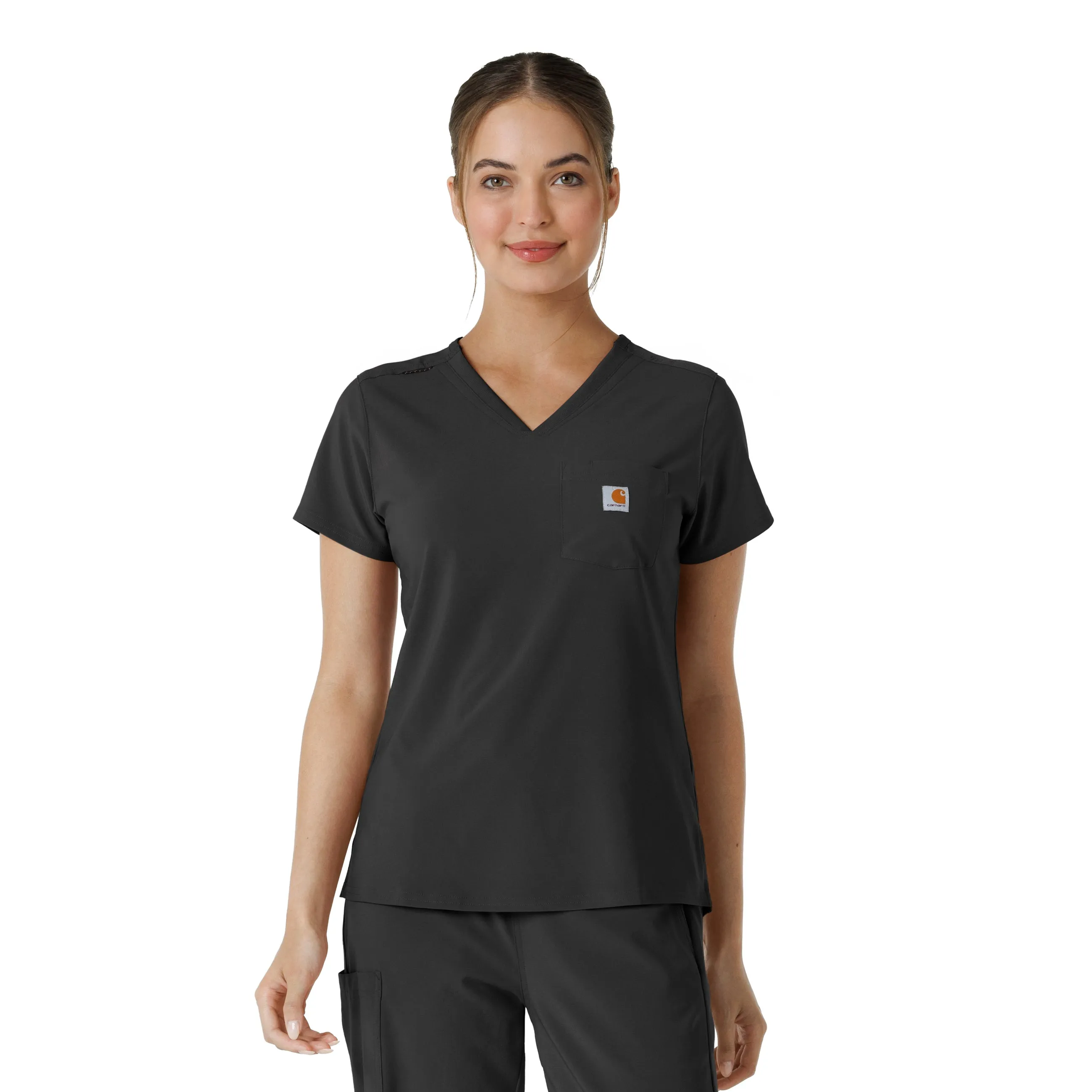 Minimalist Stitching Double Needle Hemming Carhartt Force Cross-Flex Women's Tuck-In Scrub Top - Black
