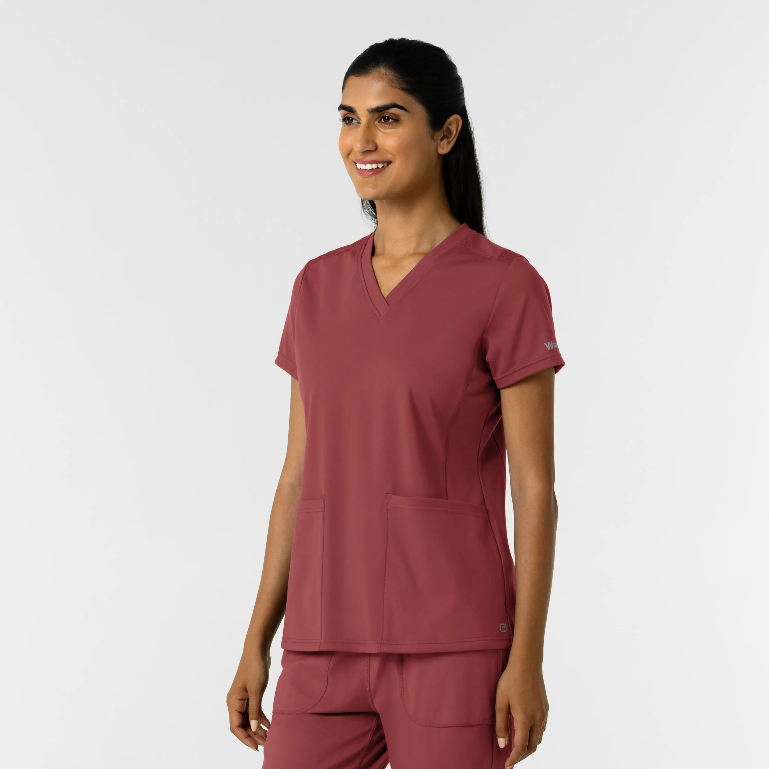 RENEW Knit Women's 2-Pocket Scrub Top - Ruby Tagless Neckline ReinforcedHem