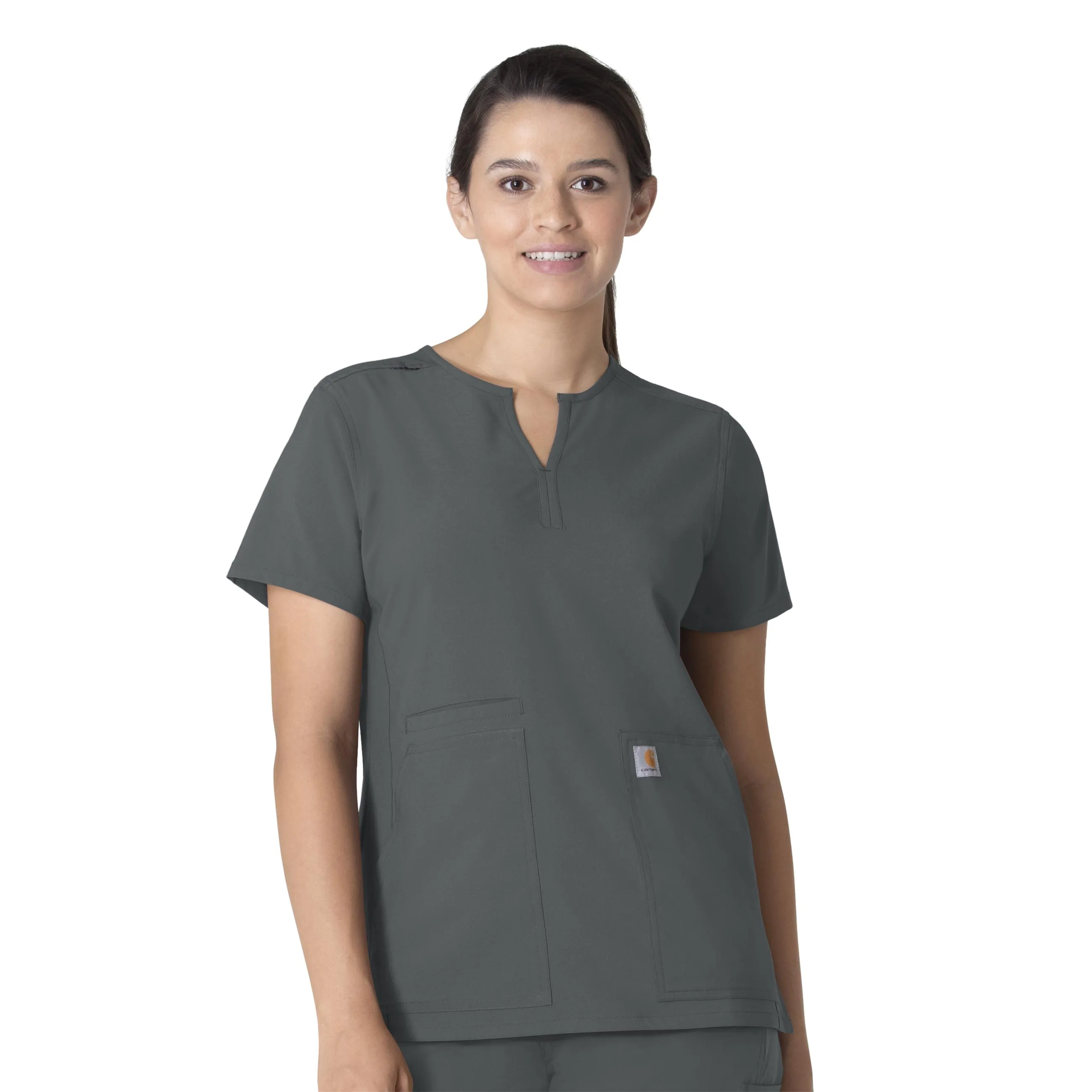 Carhartt Force Essentials Women's Notch Neck Tunic Scrub Top - Pewter High Collar Design