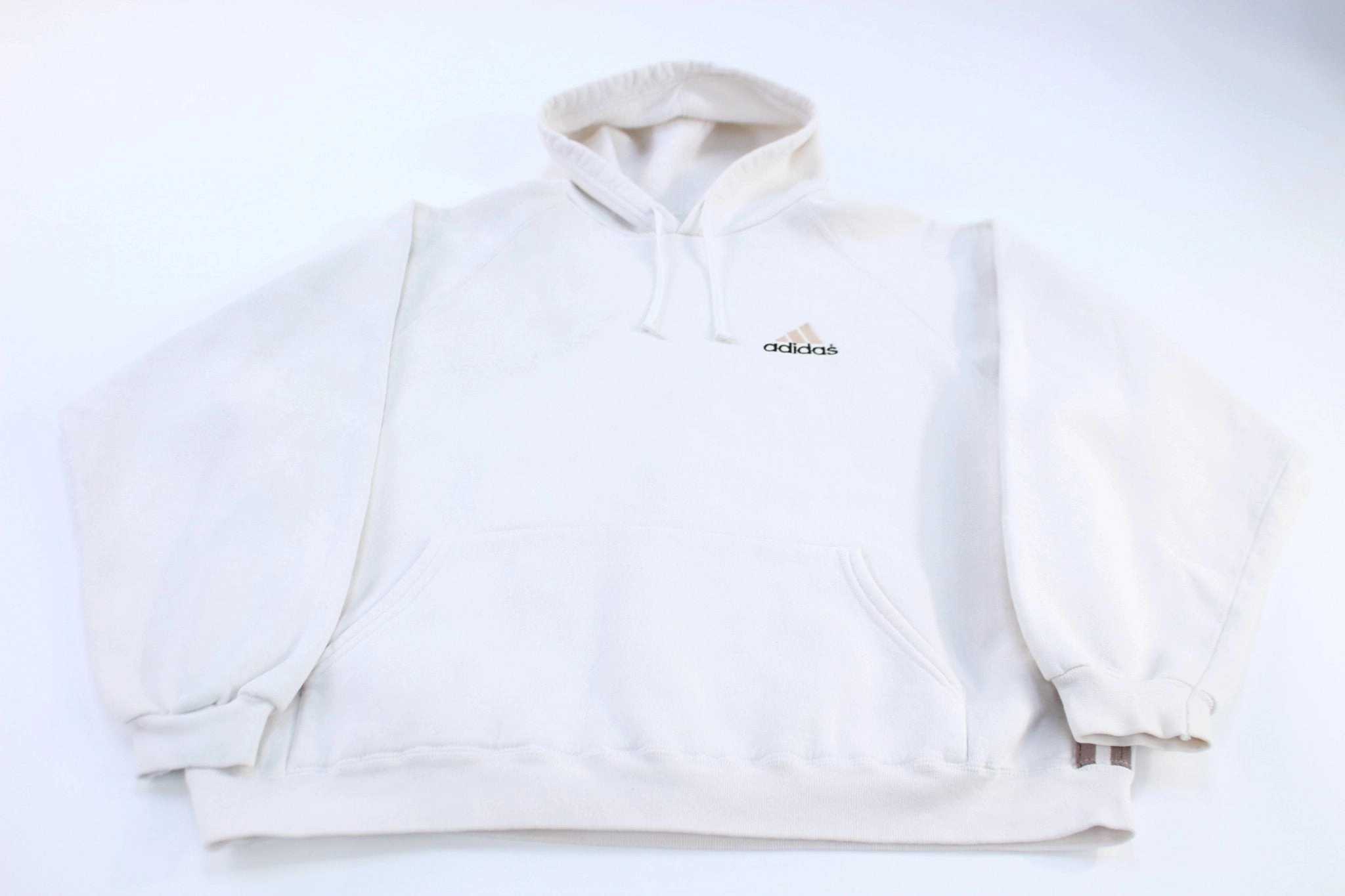 90's Adidas Embroidered Logo White Pullover Hoodie Street Active
