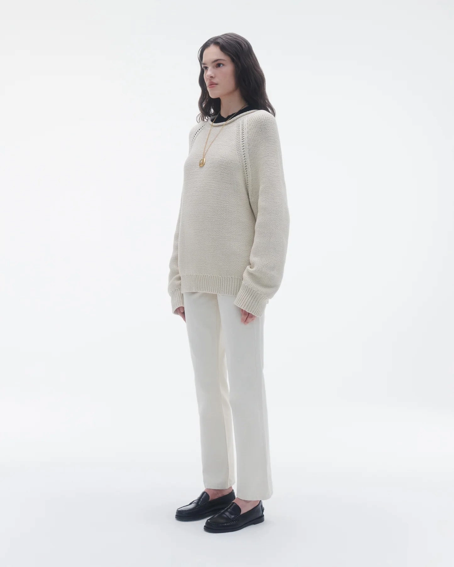 Island Rollneck in Ecru Low Key Seamless Circular Knit