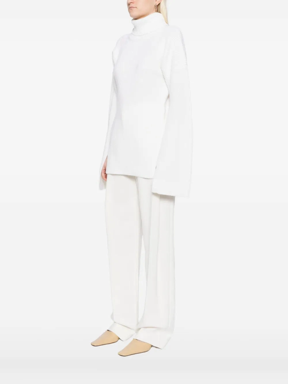 Slit Sleeve Knit in Ecru Lattice Pattern