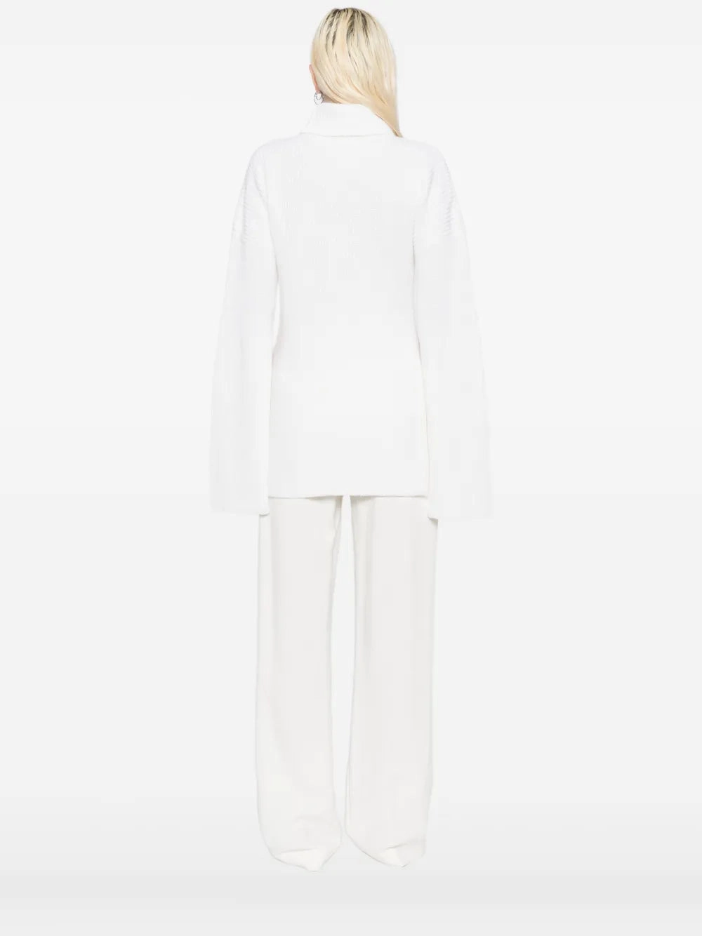 Slit Sleeve Knit in Ecru Textured Weave Design