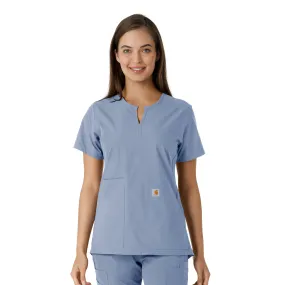 Carhartt Force Essentials Women's Notch Neck Tunic Knit Panel Scrub Top - Ceil Blue LongLastingDurability HighNeckCut