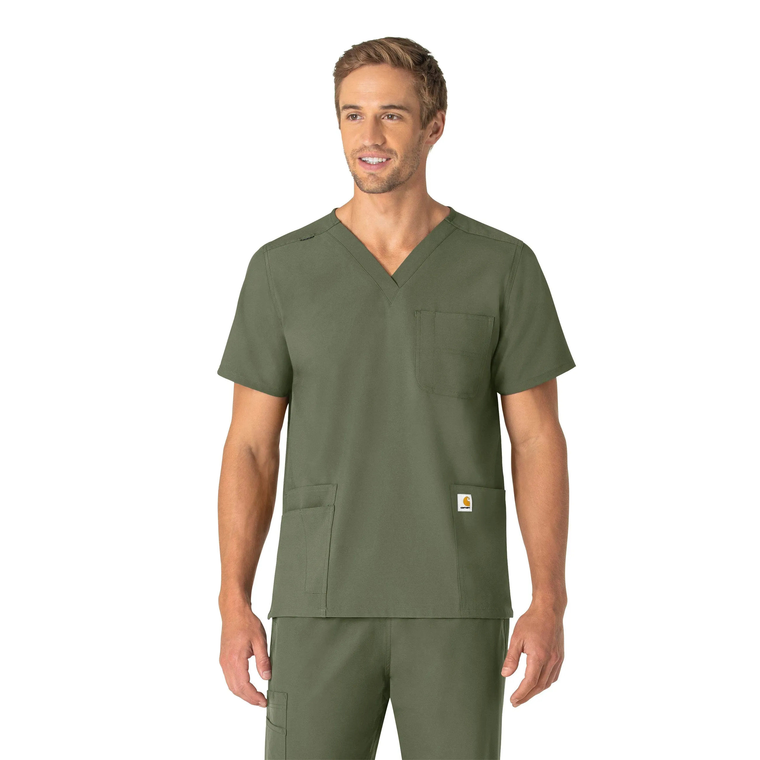 AntiStaticLining Carhartt Force Essentials Unisex V-Neck 6-Pocket Scrub Top - Olive