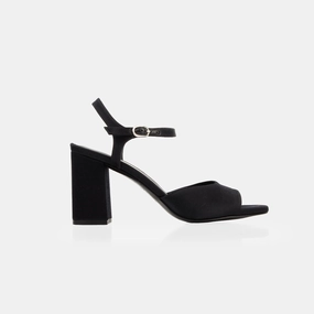 Multi Strap The Monica Heeled Sandal Black Satin