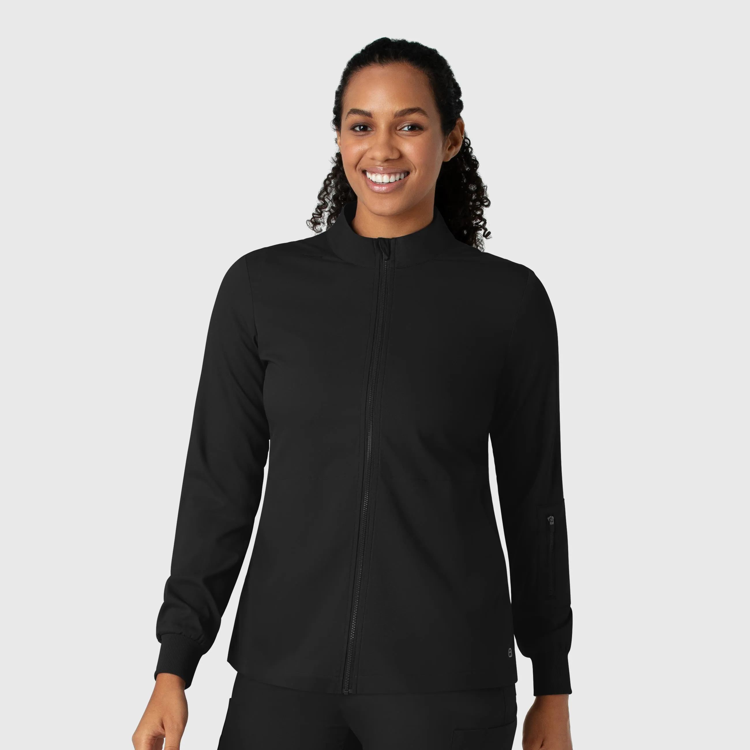 Boundless Women's Warm Up Scrub Jacket - Black Hybrid Fabric Blend