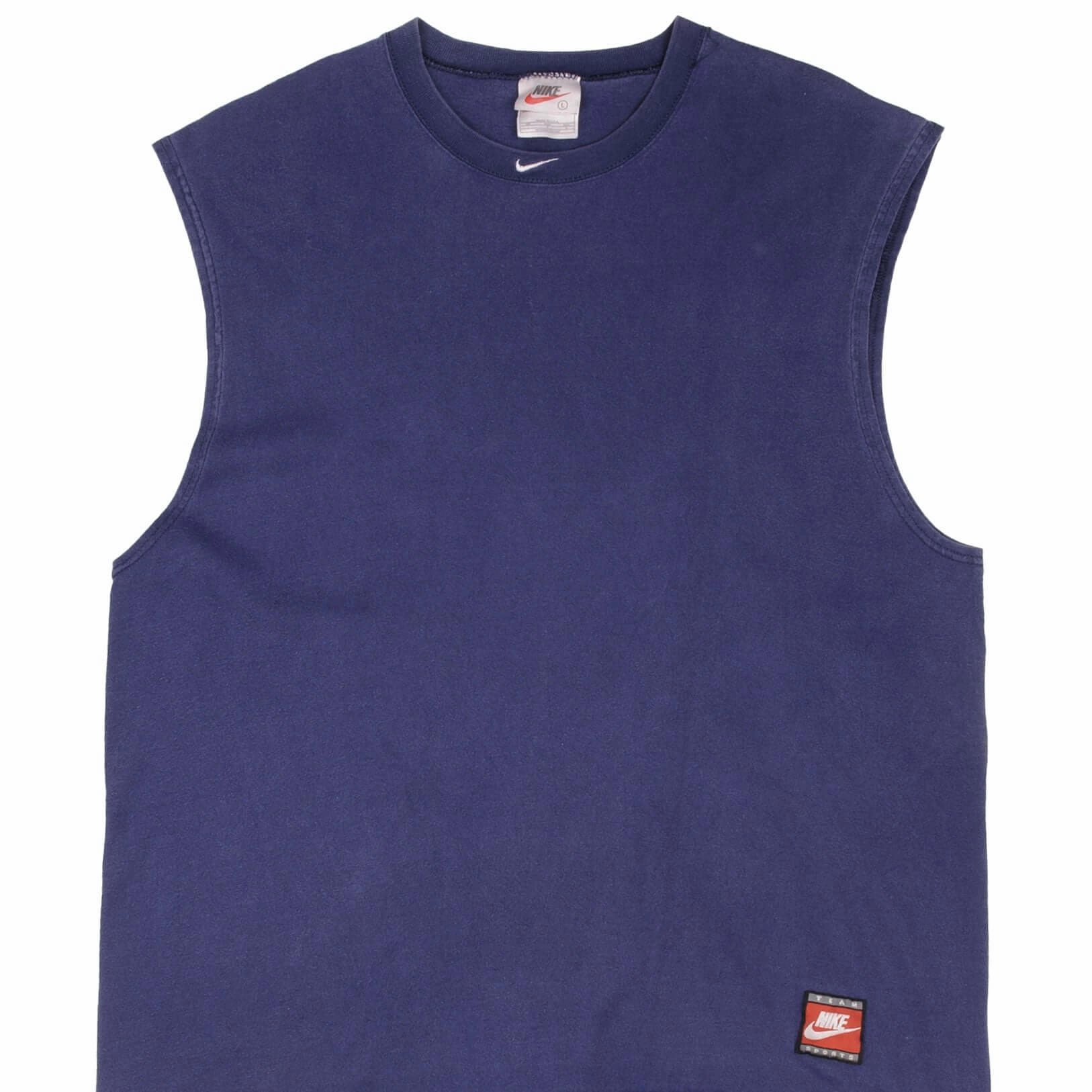 Low Profile Collar Everyday Casual VINTAGE NIKE CENTER SWOOSH NAVY BLUE TANK TOP TEE SHIRT 1990S LARGE MADE IN USA