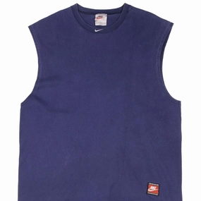 Low Profile Collar Everyday Casual VINTAGE NIKE CENTER SWOOSH NAVY BLUE TANK TOP TEE SHIRT 1990S LARGE MADE IN USA