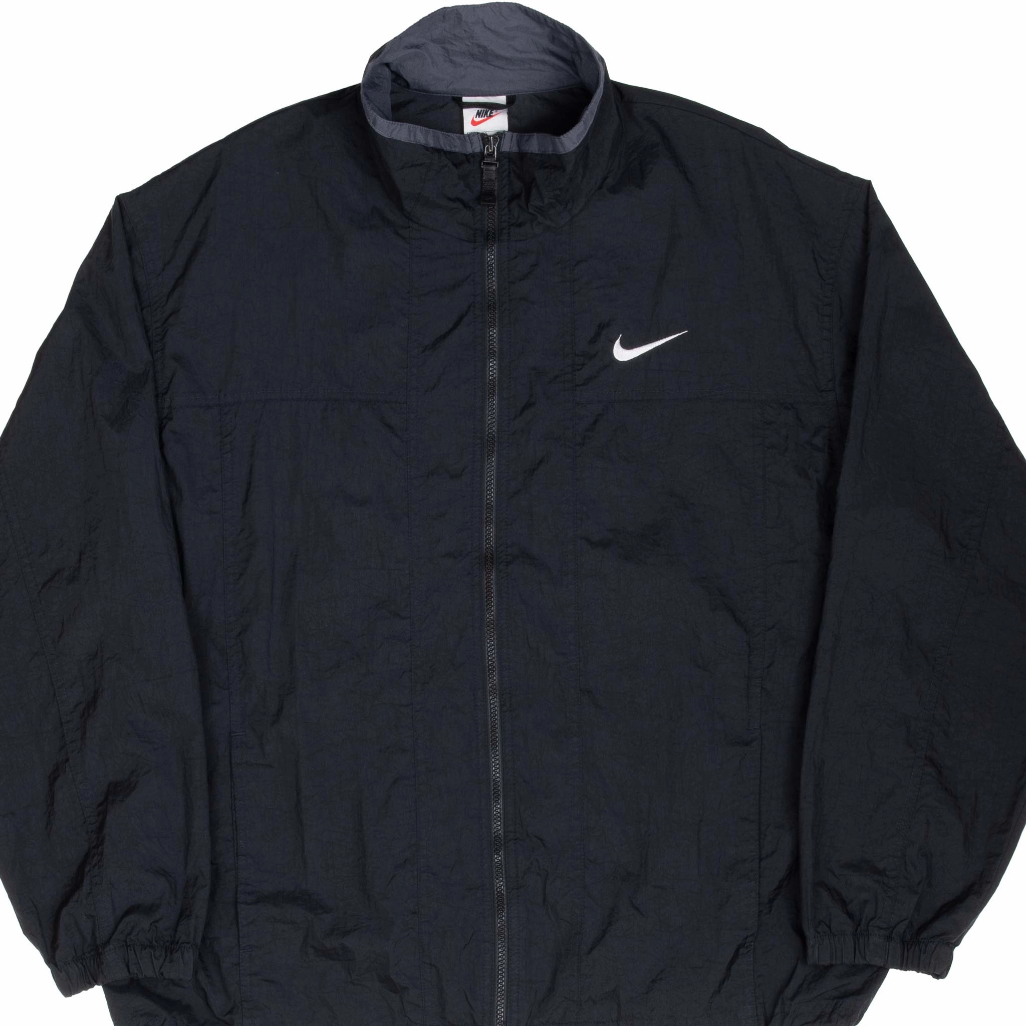 VINTAGE NIKE CLASSIC SWOOSH BLACK WINDBREAKER JACKET 1990S SIZE LARGE Outdoor Wear