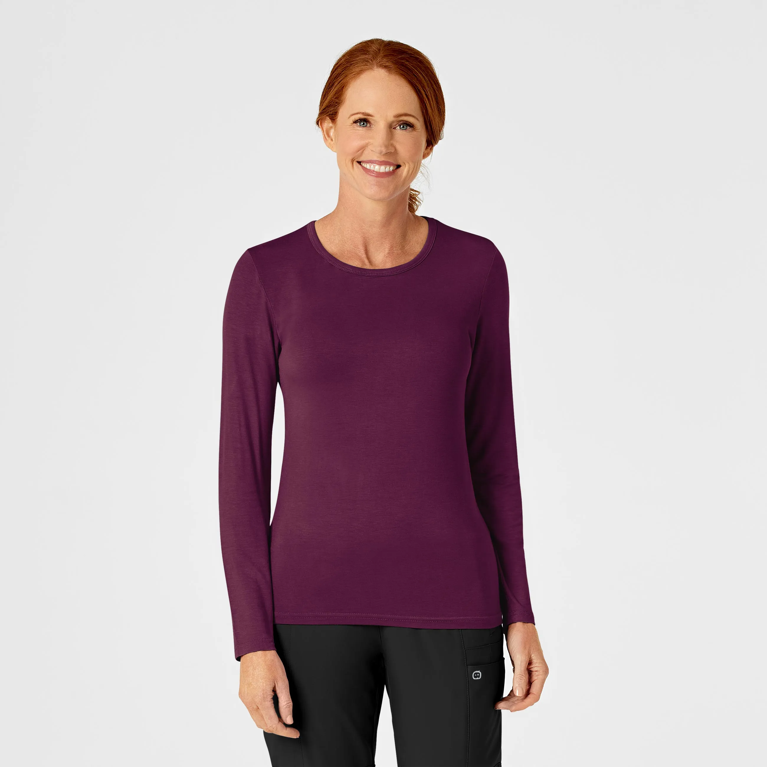 Long Sleeve Silky Tee - Wine WrinkleFree Weave