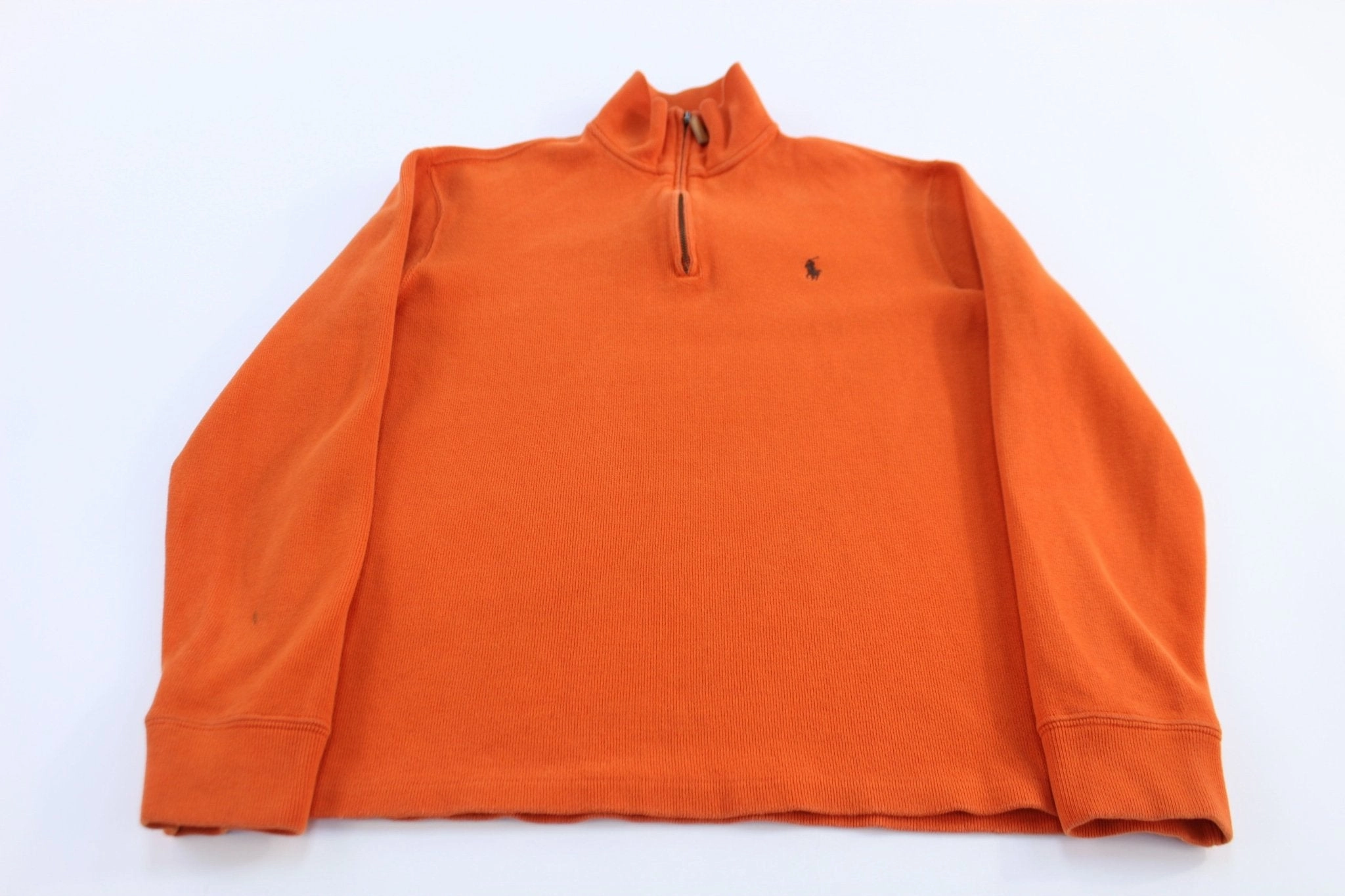 Polo Ralph Lauren Embroidered Logo Orange Quarter Zip Sweater Soft Wear