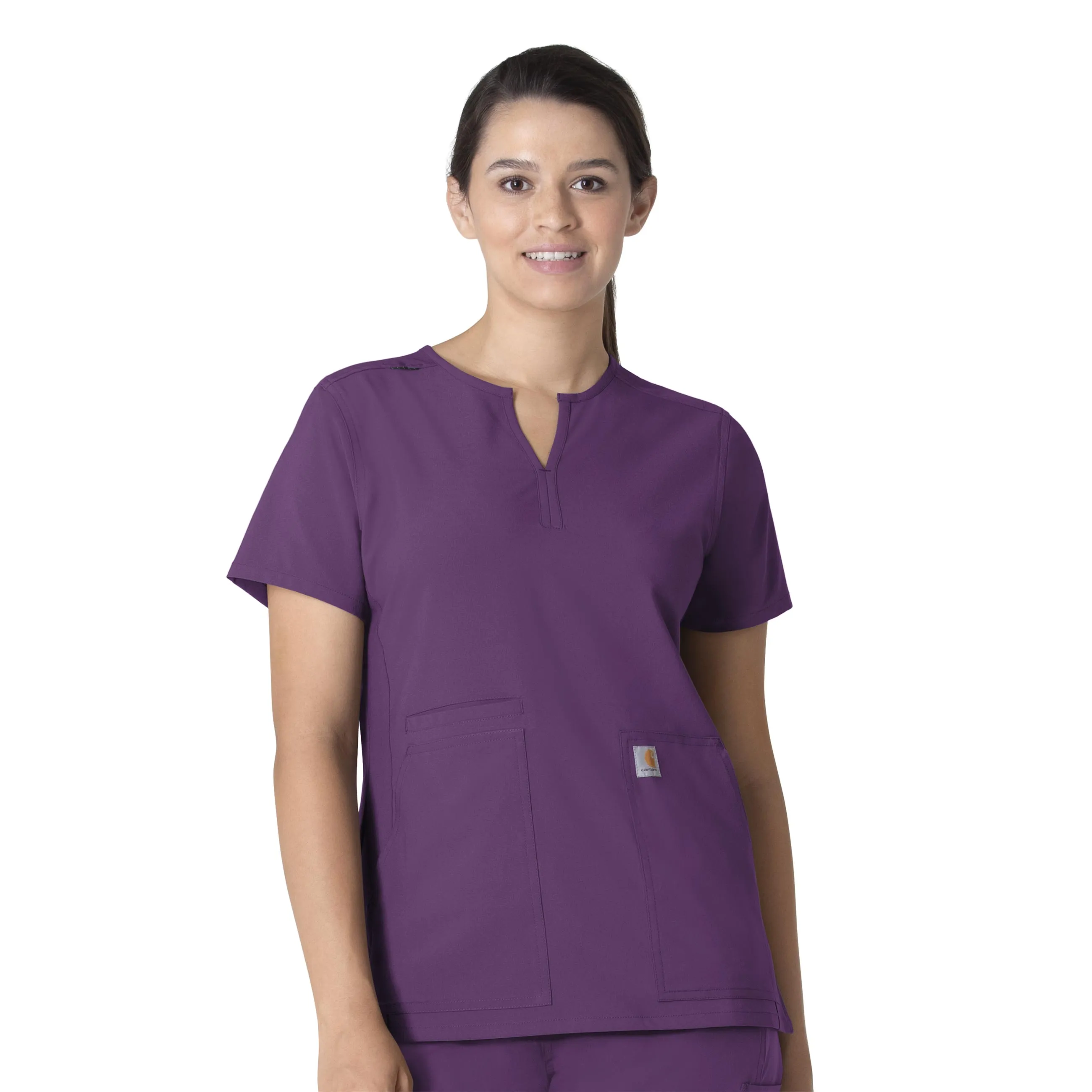 Sporty Top High Density Weave Carhartt Force Essentials Women's Notch Neck Tunic Scrub Top - Eggplant