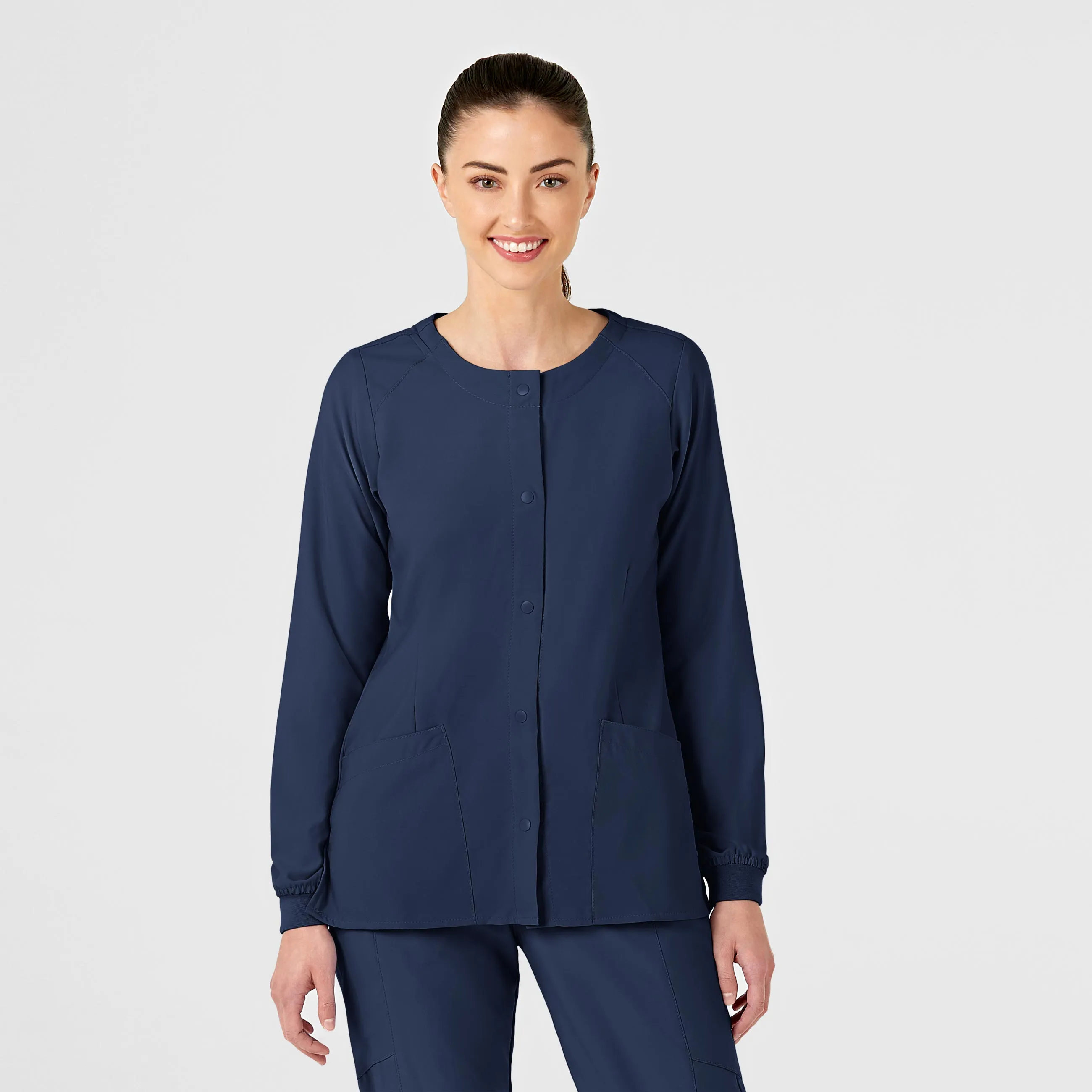 All Season Wear Fabric W123 Women's Crew Neck Warm Up Scrub Jacket - Navy