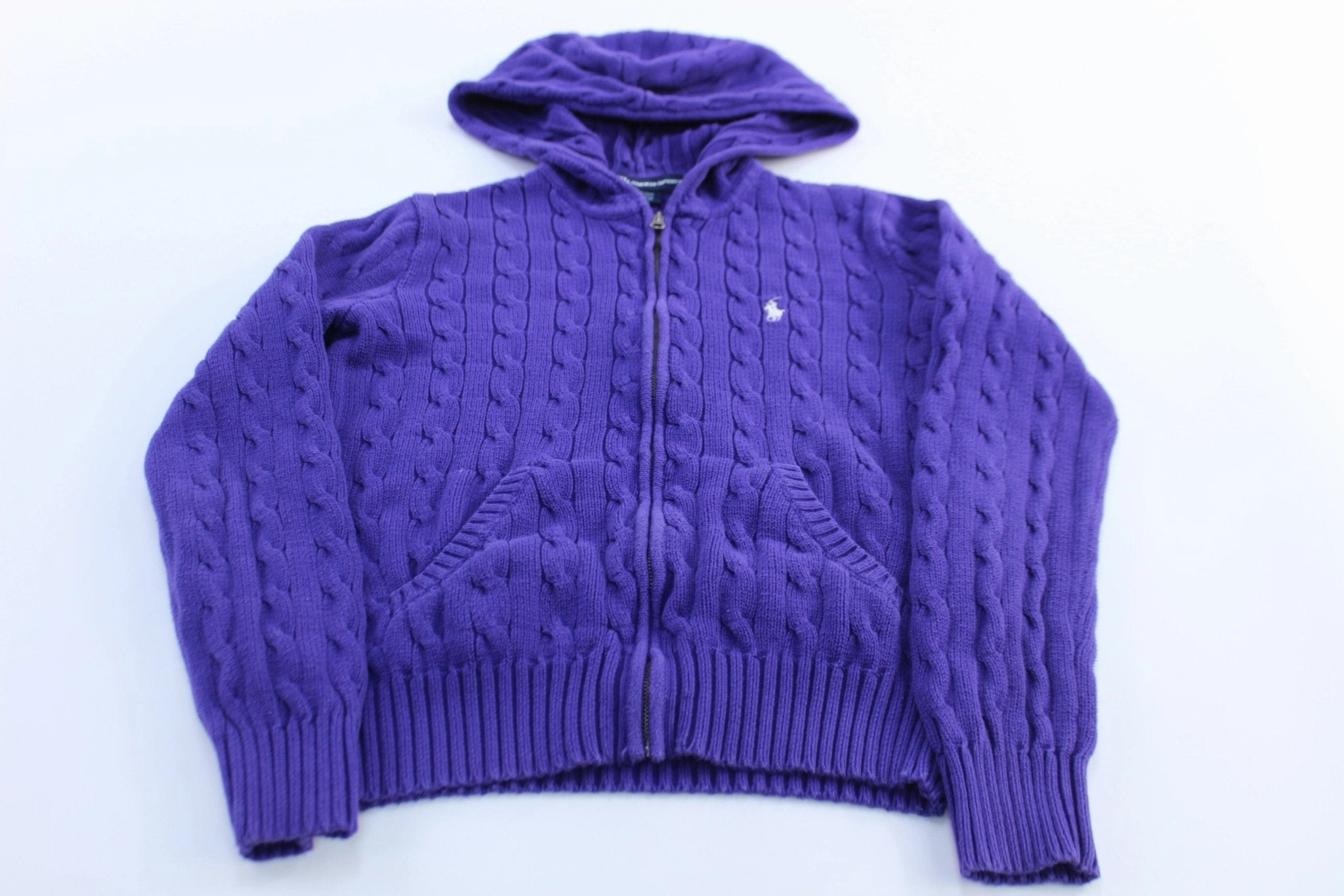 Simple Hoodie Women's Ralph Lauren Sport Purple Full Zip Cable Knit Sweater