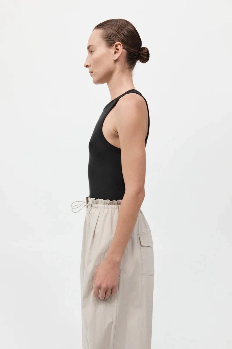 Jersey Tank in Black Lightweight Open Weave WrinkleResistant