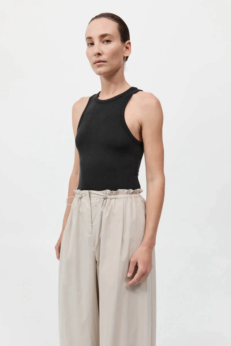 WideRibbed Texture Quick Layer Jersey Tank in Black