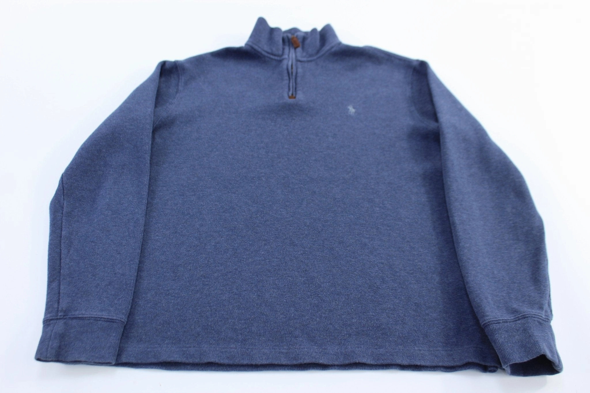 Hooded durability test Polo Ralph Lauren Embroidered Logo Blue Quarter Zip Sweater