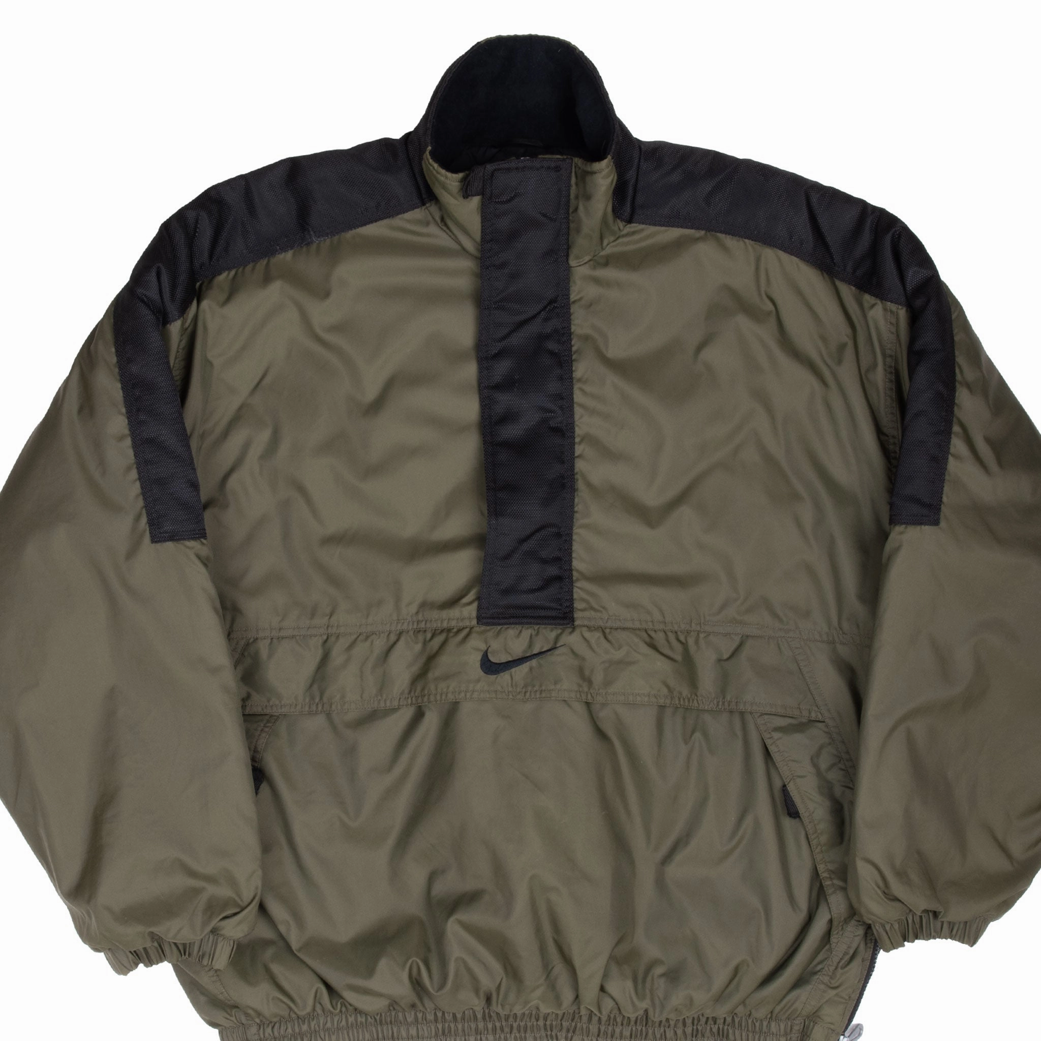 VINTAGE NIKE BIG SWOOSH GREEN HEAVY WINDBREAKER PULLOVER JACKET 1990S LARGE countryside Argue