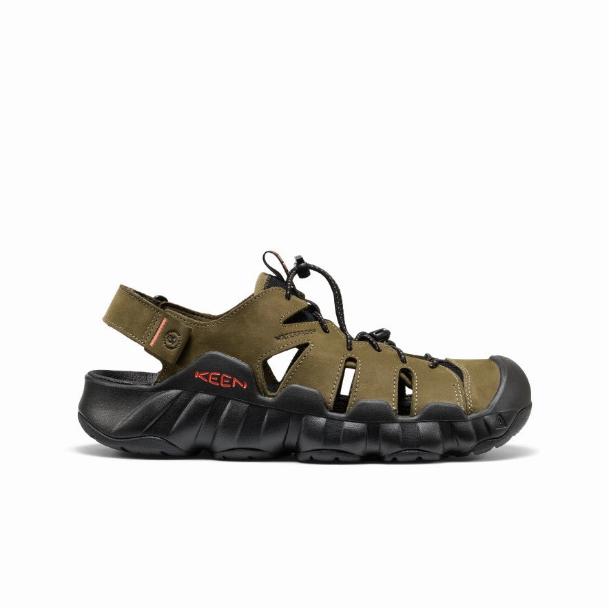 Men's Hyperport Fisherman Leather Sandal  |  Dark Olive/Black Non Slip Sole Snug Fit Adjustability