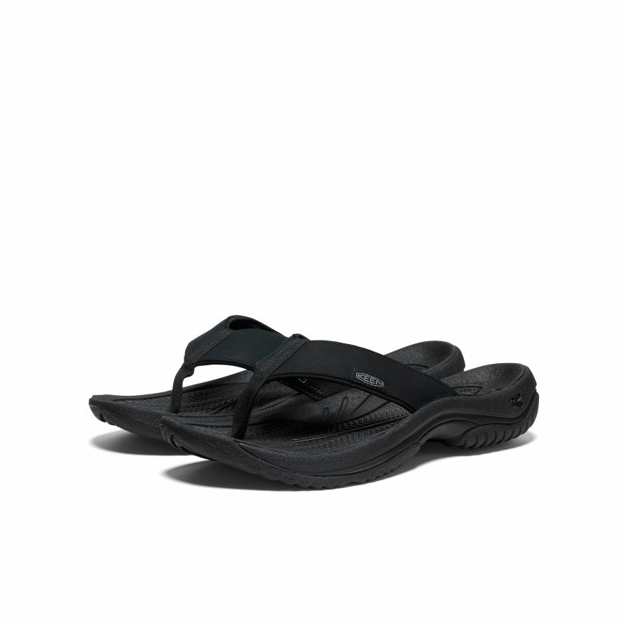 All-Purpose Comfort Snack Run Men's Kona Leather Flip-Flop  |  Black/Steel Grey