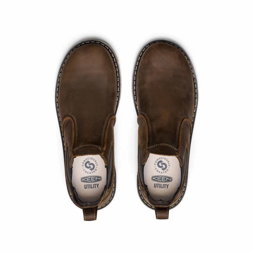 Cabin Cozy Scratch Resistant Finish Men's San Jose Chelsea 90?? Heel Boot (Aluminum Toe)  |  Cascade Brown/Gum