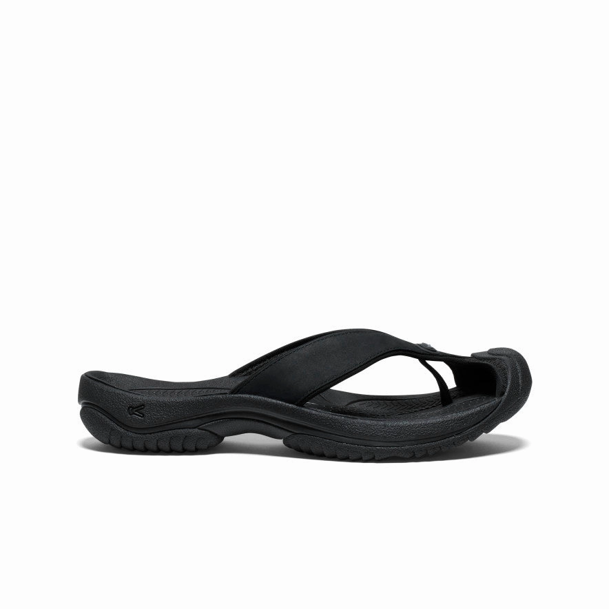 Breathable Lining Outdoor Flats Men's Waimea Leather Flip-Flop  |  Black/Black