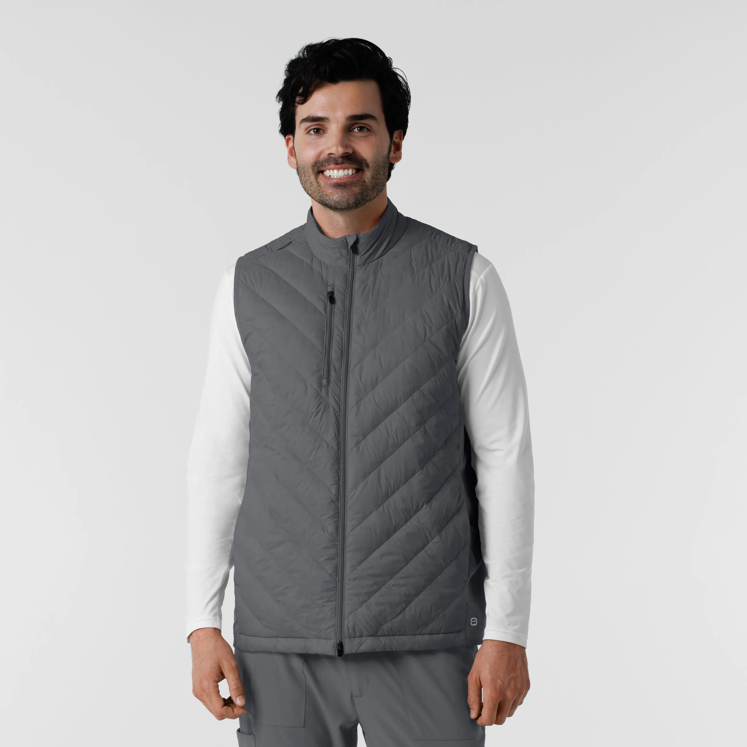 Hidden Pocket Design BioBased Fiber Men's Quilted Scrub Vest - Pewter