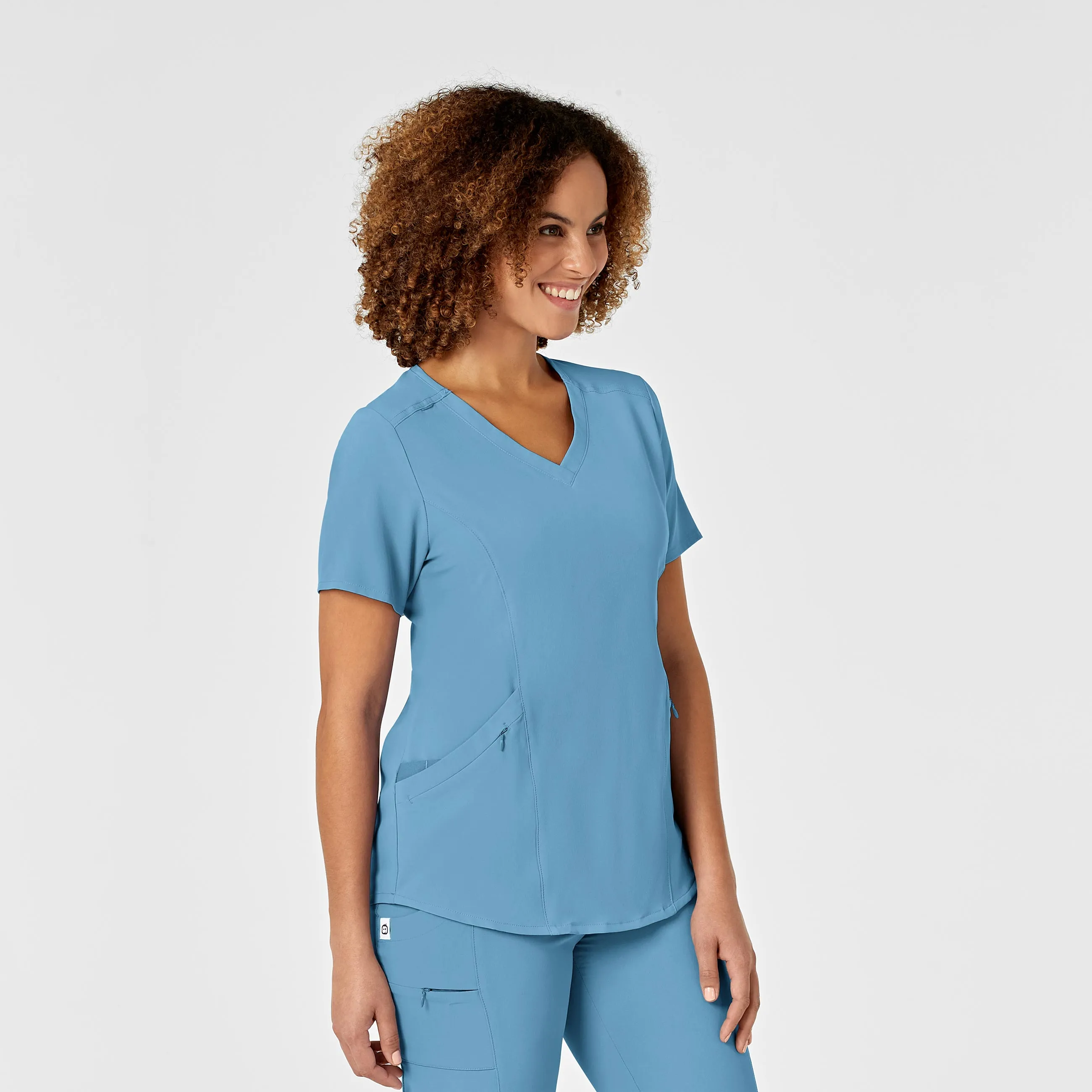 Convertible Collar Water Repellent Finish RENEW Women's V-Neck Scrub Top - Bay Blue