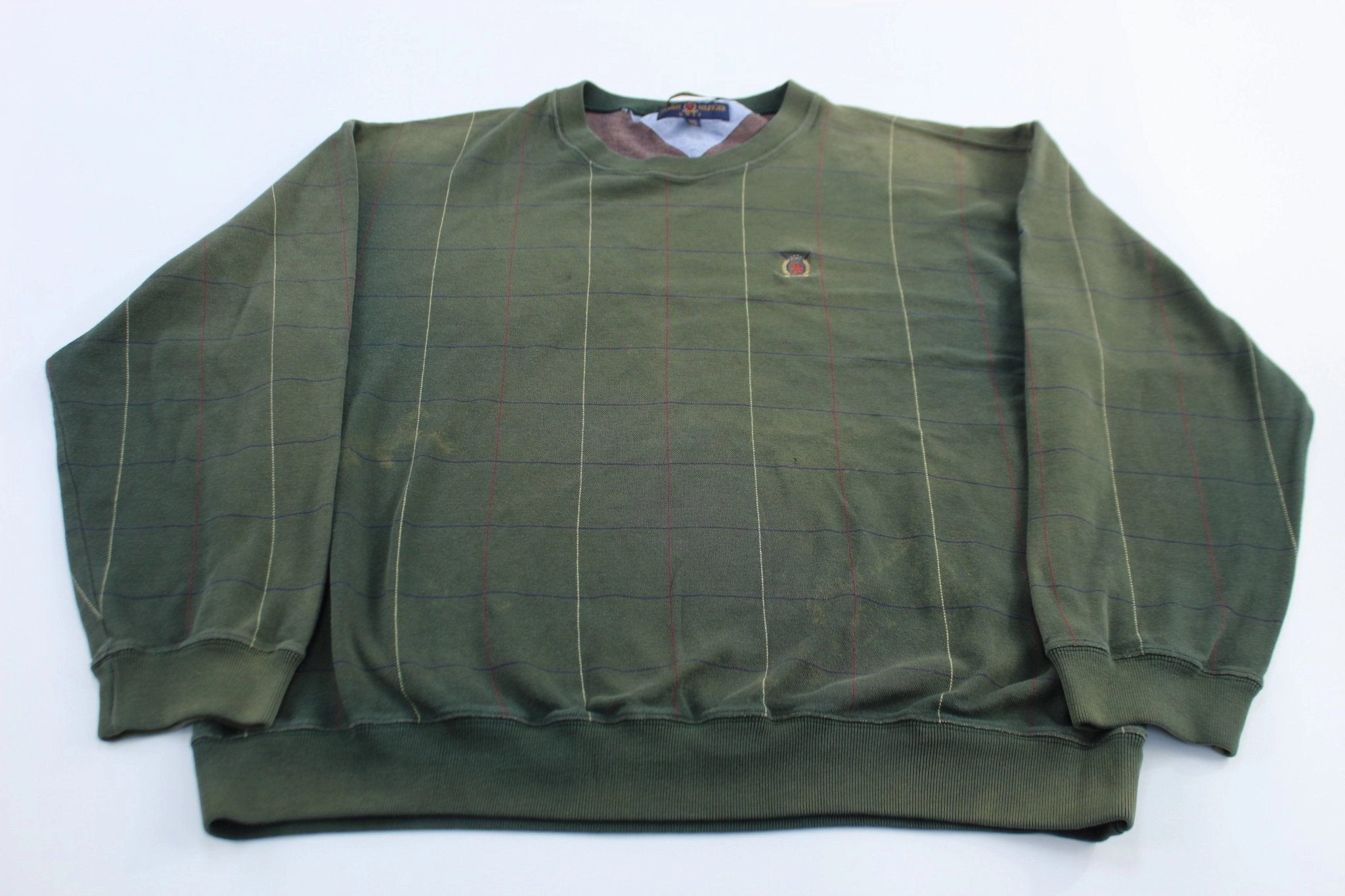 Comfortable Hoodie windproof Tommy Hilfiger Embroidered Logo Green Striped Golf Sweater