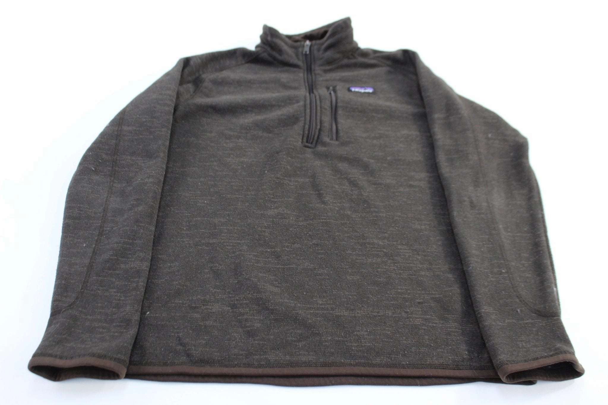 Patagonia Logo Patch Brown Quarter Zip Fleece Pullover Petite Cut