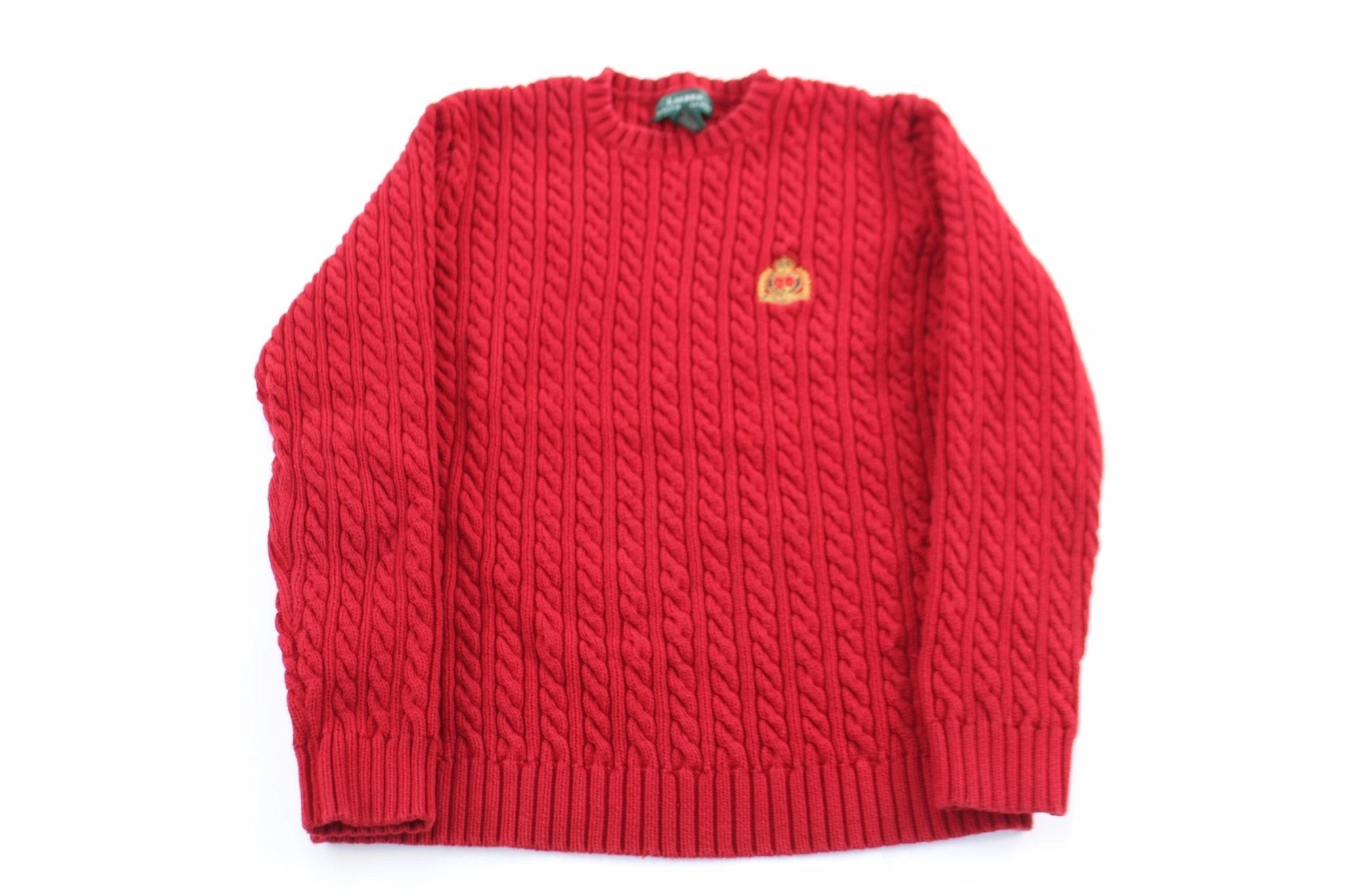 Soft Touch Fabric Women's Ralph Lauren Embroidered Logo Red Cable Knit Sweater