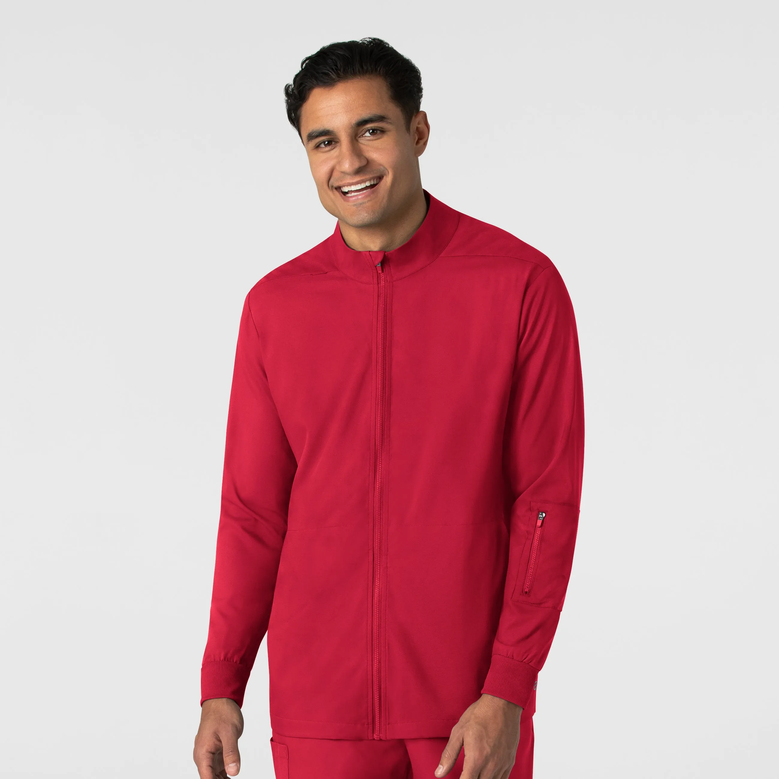 Boundless Men's Warm Up Scrub Jacket - Red ContrastTipping Abrasion Resistant Fabric