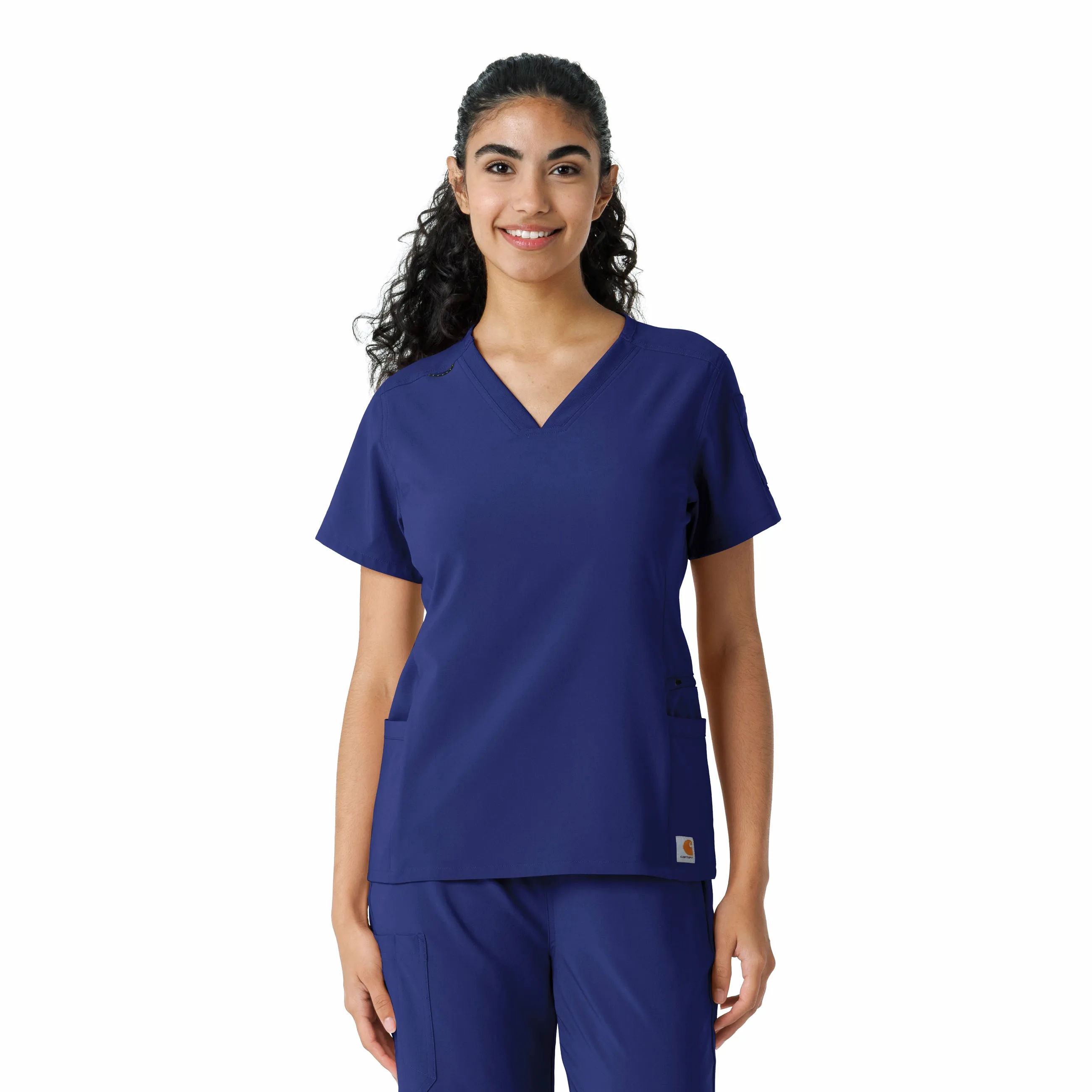 Reversible design Carhartt Force Cross-Flex Women's Knit Panel Scrub Top - Galaxy Blue