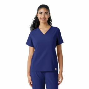 Carhartt Force Cross-Flex Women's Knit Panel Scrub Top - Galaxy Blue YarnDyeStripe Flexible Neckline