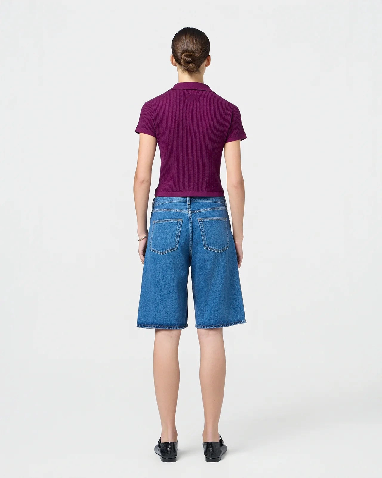 Soft Ribbed Texture Recycled Fiber Blend Shrunken Polo in Aubergine