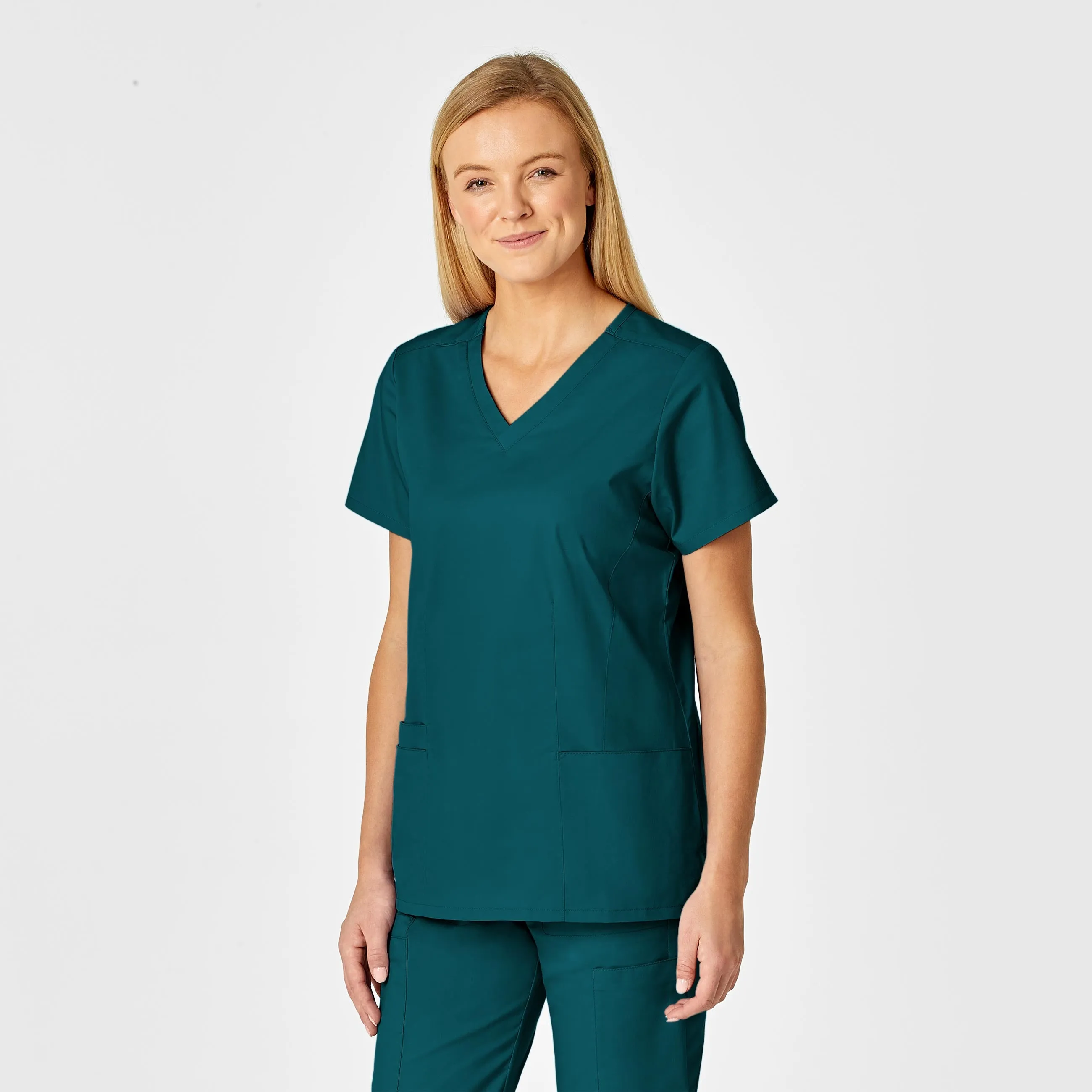 FlexFoamInserts Anti Pilling Technology WonderWORK Women's Shaped V-Neck Scrub Top - Caribbean