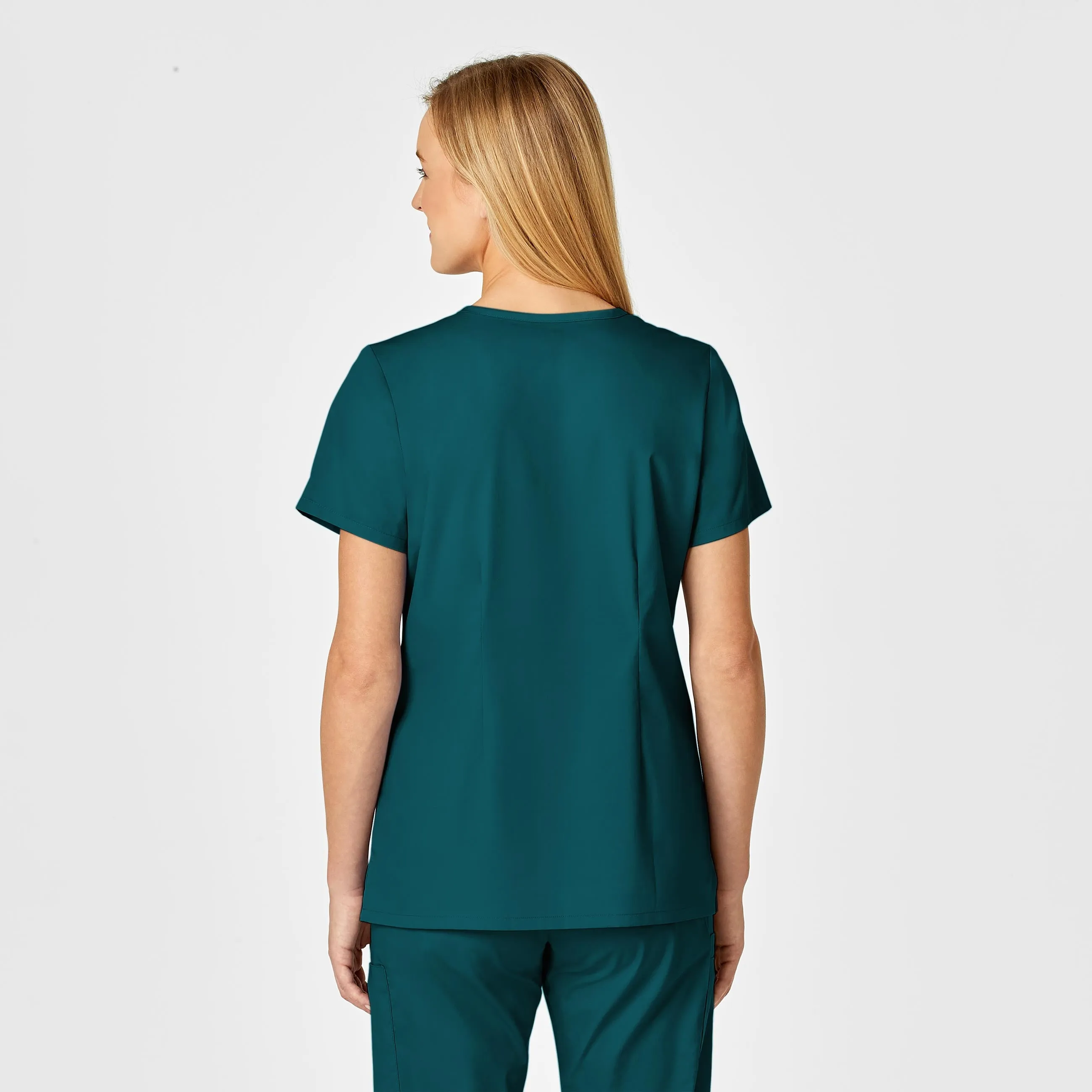 WonderWORK Women's Shaped V-Neck Scrub Top - Caribbean DoubleStitched Construction