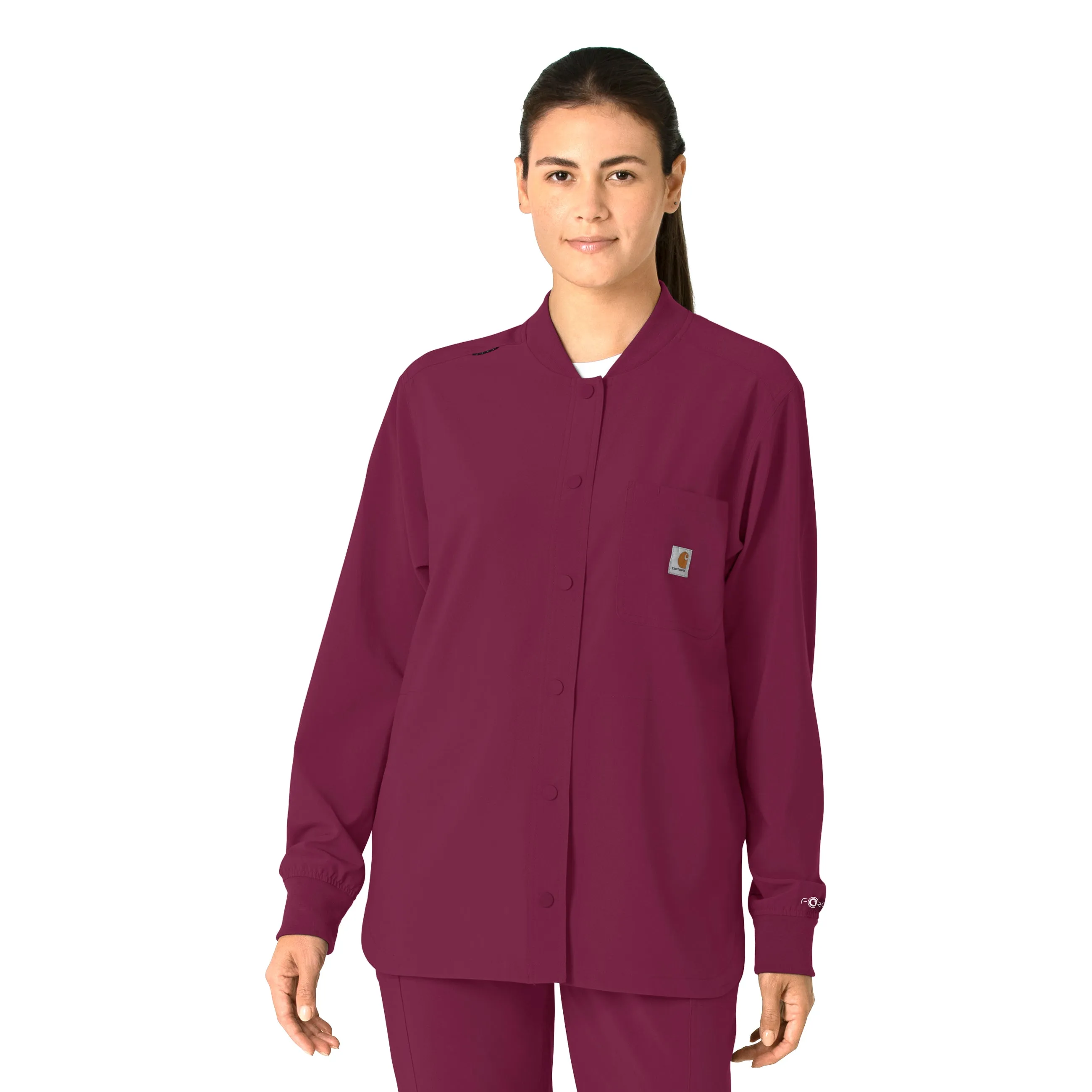 DoubleStitchedHem Fitted Shirt Carhartt Force Cross-Flex Women's Shirt Jacket - Wine