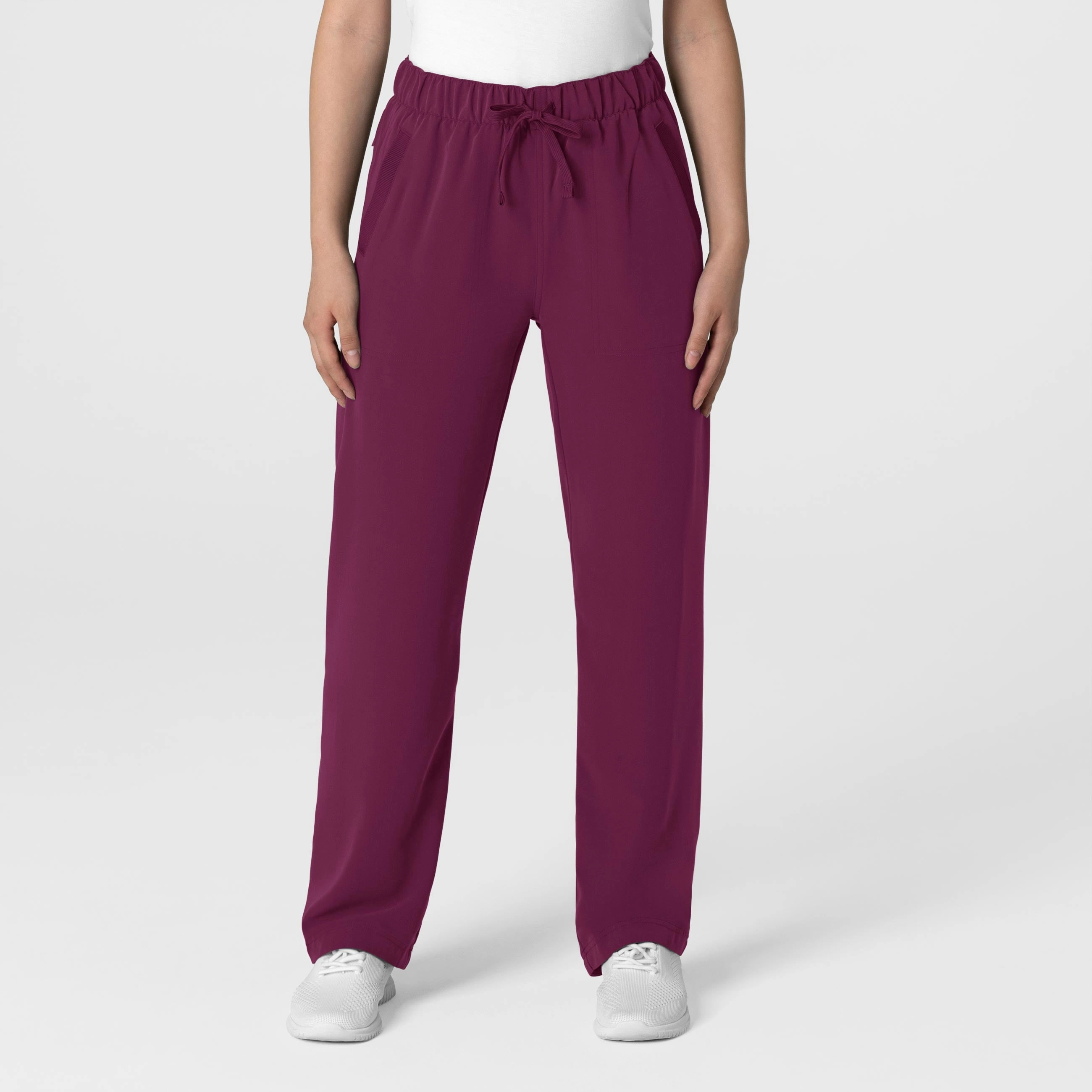 Double Needle Stitching Core Style Nova Women's Stovepipe High-Low Hem Scrub Pant - Wine