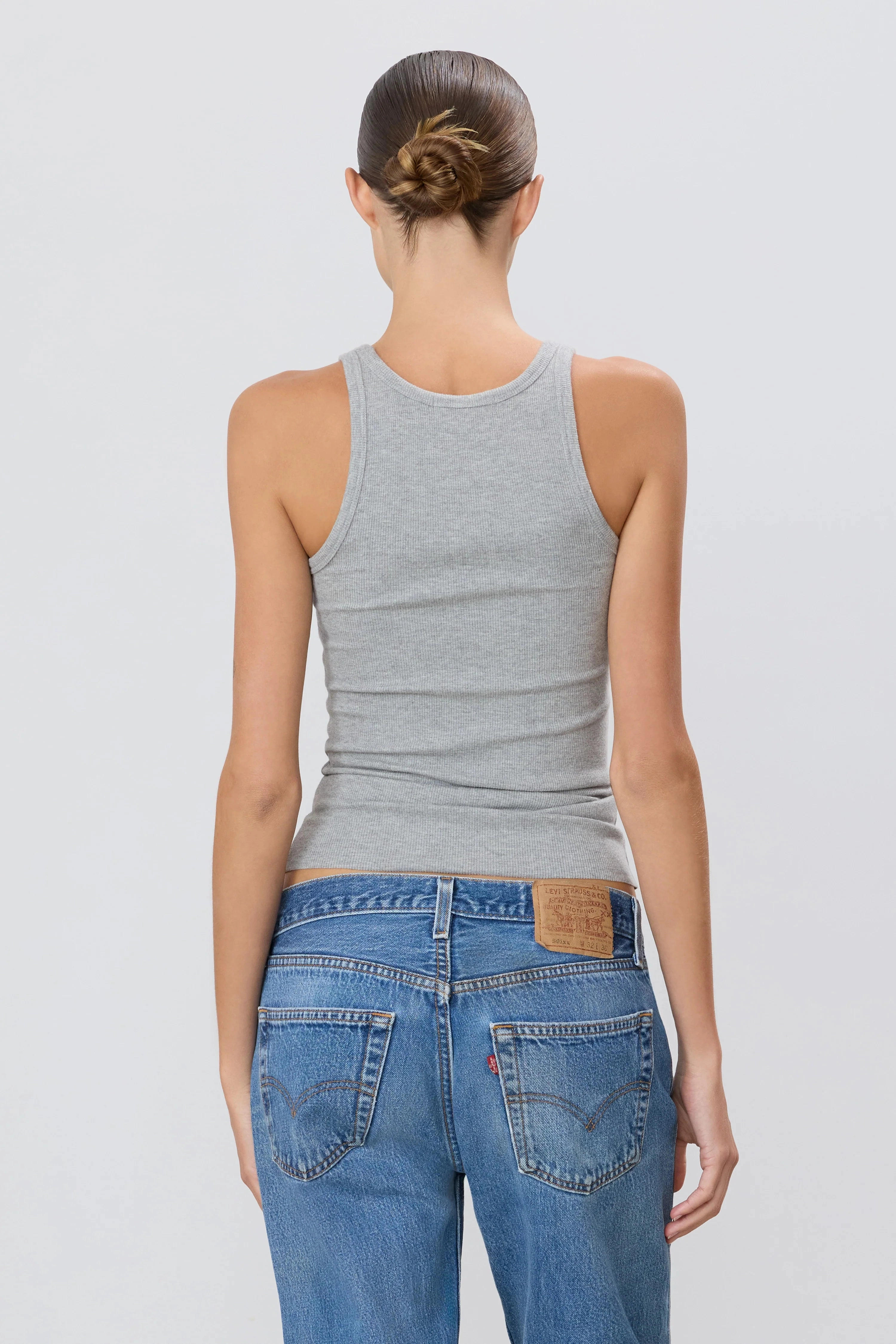 PreShrunk Material High Neck Fitted Tank in Heather Grey