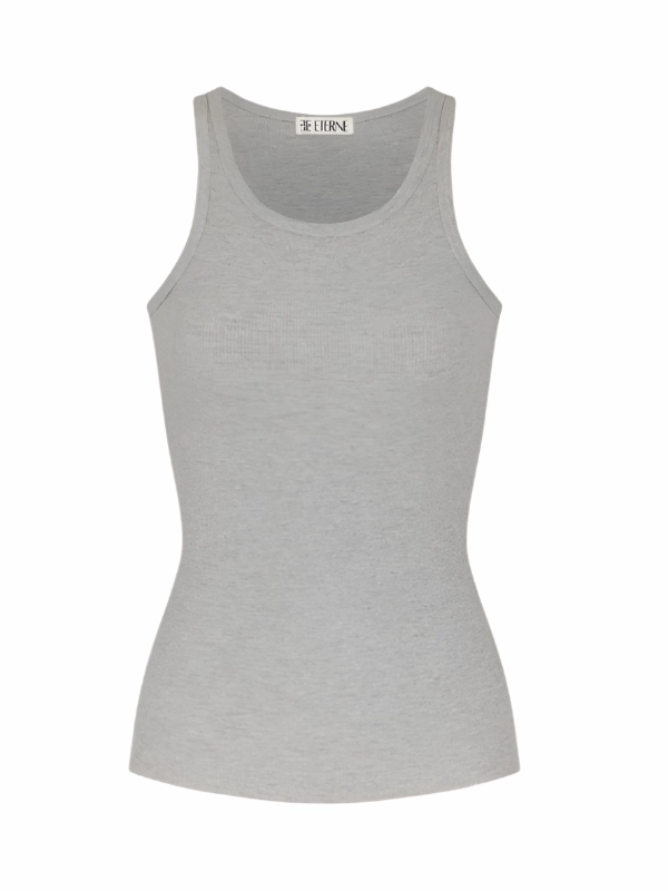 High Neck Fitted Tank in Heather Grey Layered Knit