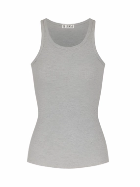 High Neck Fitted Tank in Heather Grey Layered Knit