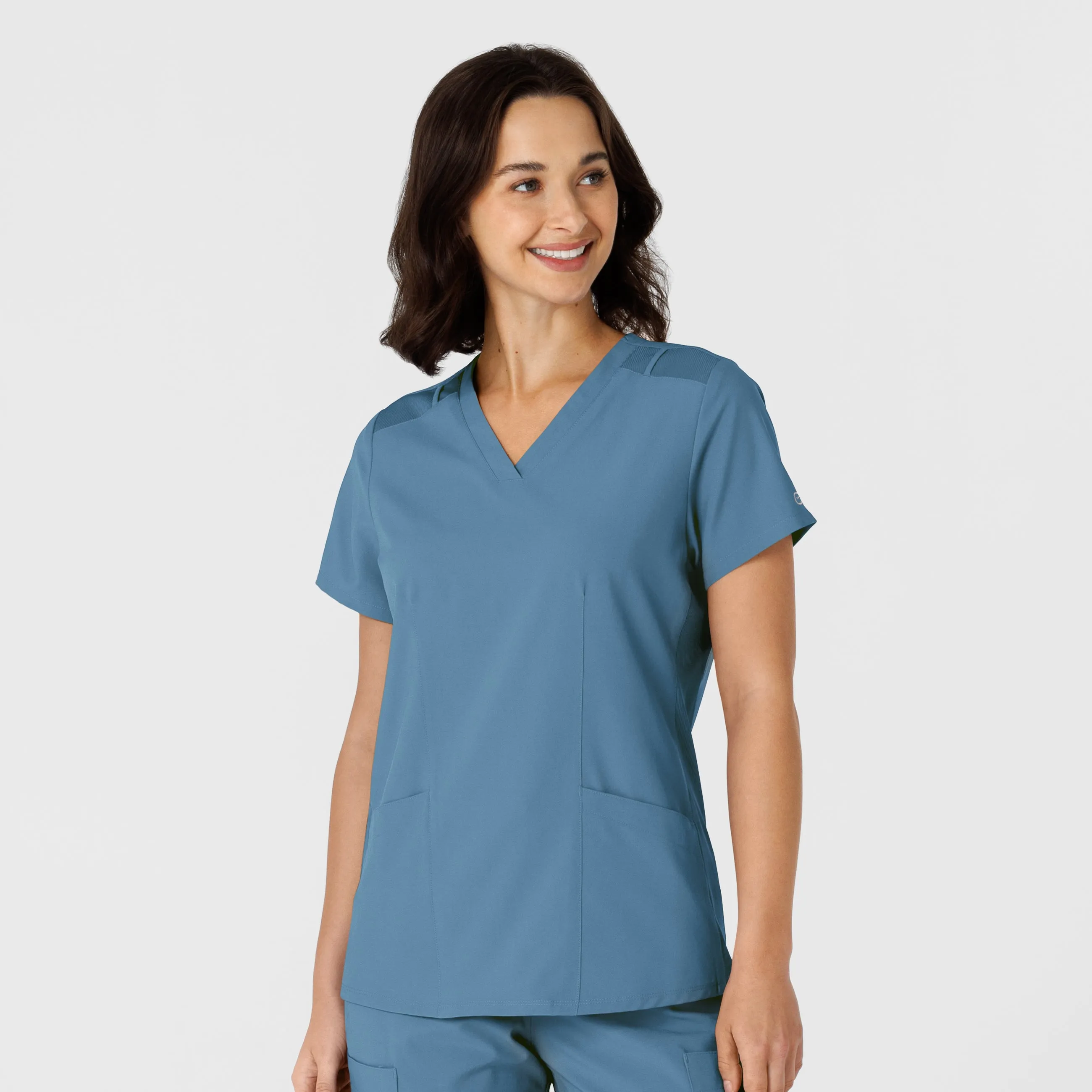 Bamboo Derived Material W123 Women's Flex-n-Reach Side Panel V-Neck Scrub Top - Pacific Blue
