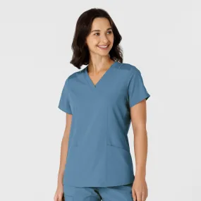 Double Stitched Seams W123 Women's Flex-n-Reach Side Panel V-Neck Scrub Top - Pacific Blue