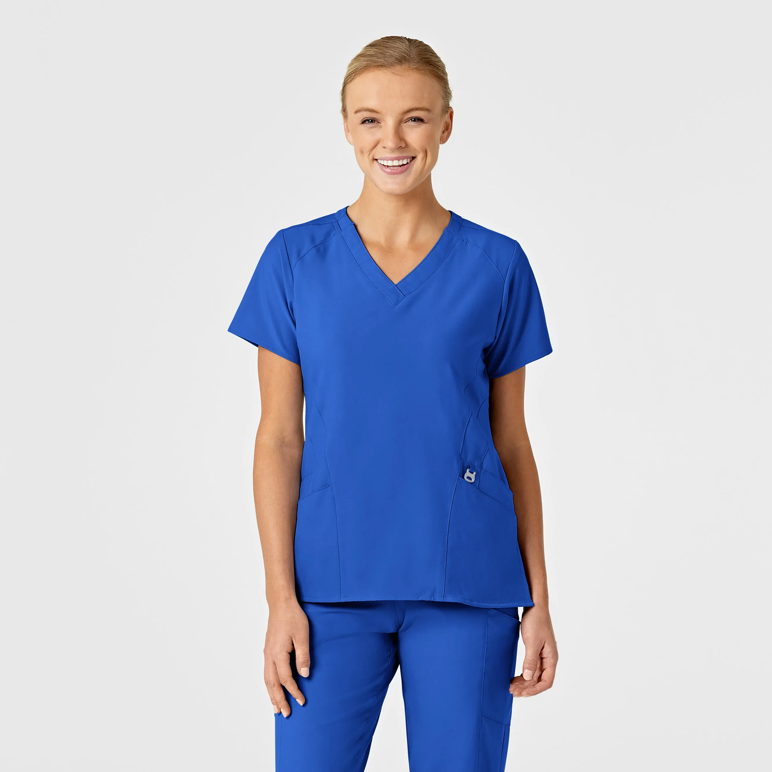 W123 Women's Stylized V-Neck Scrub Top - Royal AntiPilling Technology RecycledPolyesterBlend