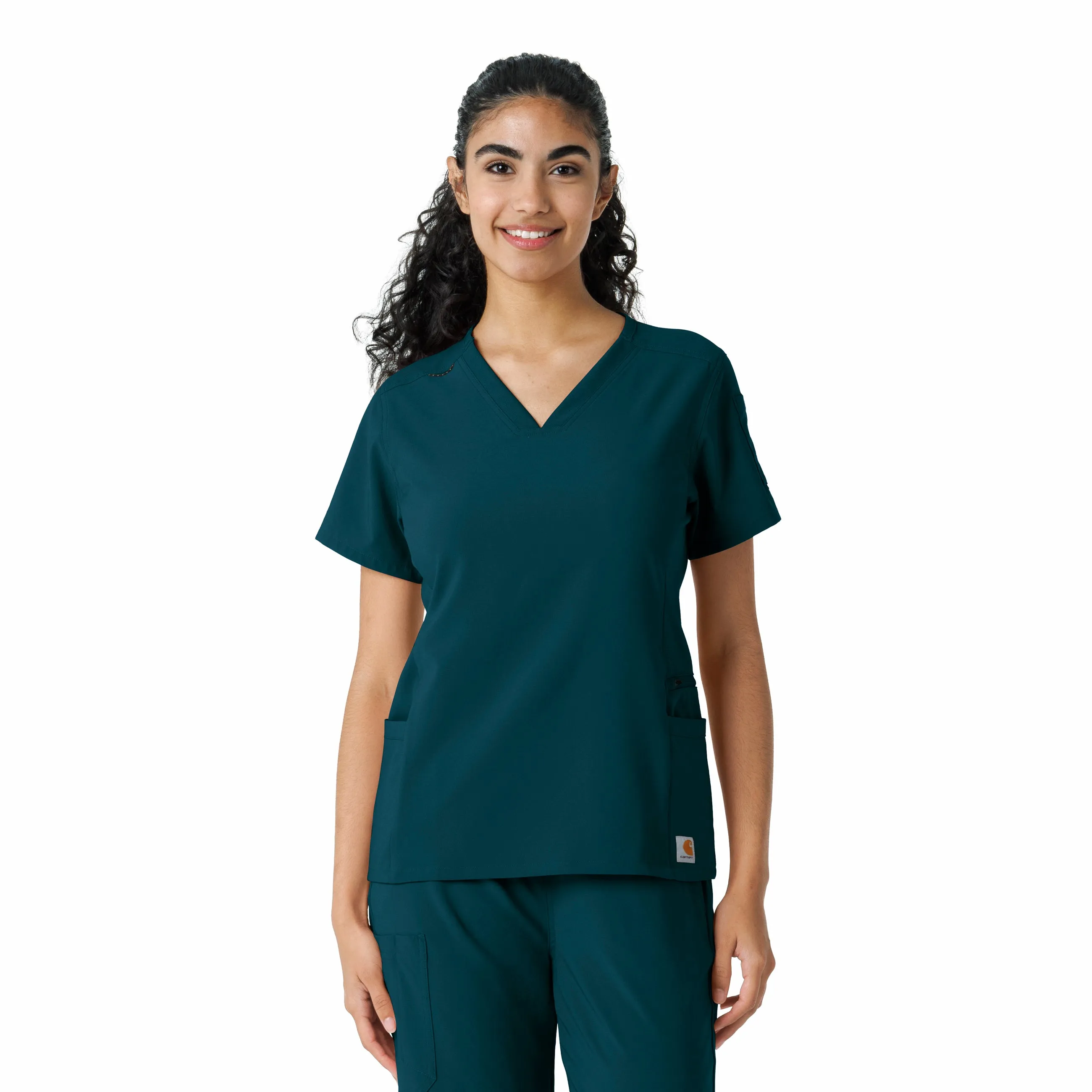 Summer Style Carhartt Force Cross-Flex Women's Knit Panel Scrub Top - Caribbean