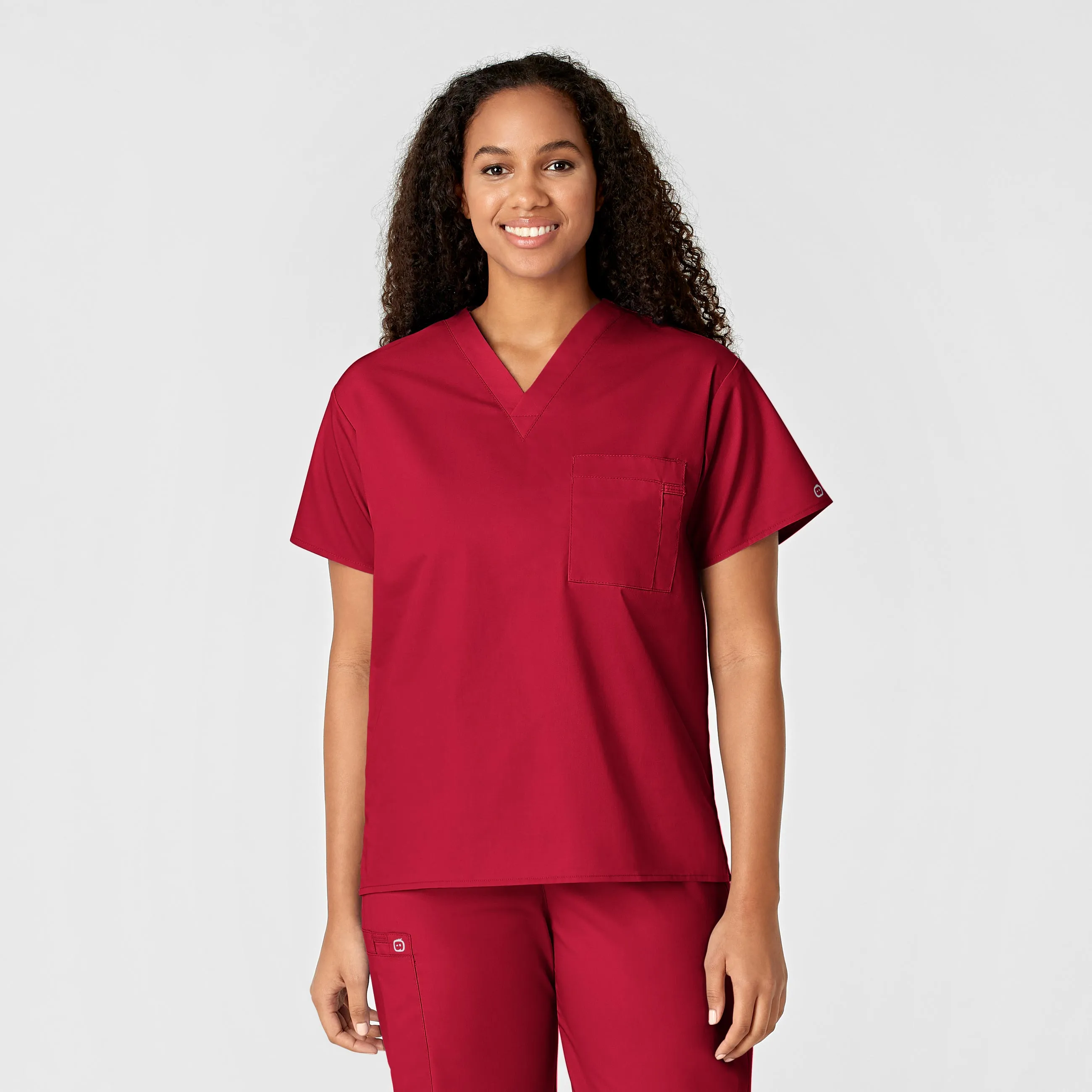 WonderWORK Unisex V-Neck Scrub Top - Red Tactile Soft Texture StainRepellentCoating