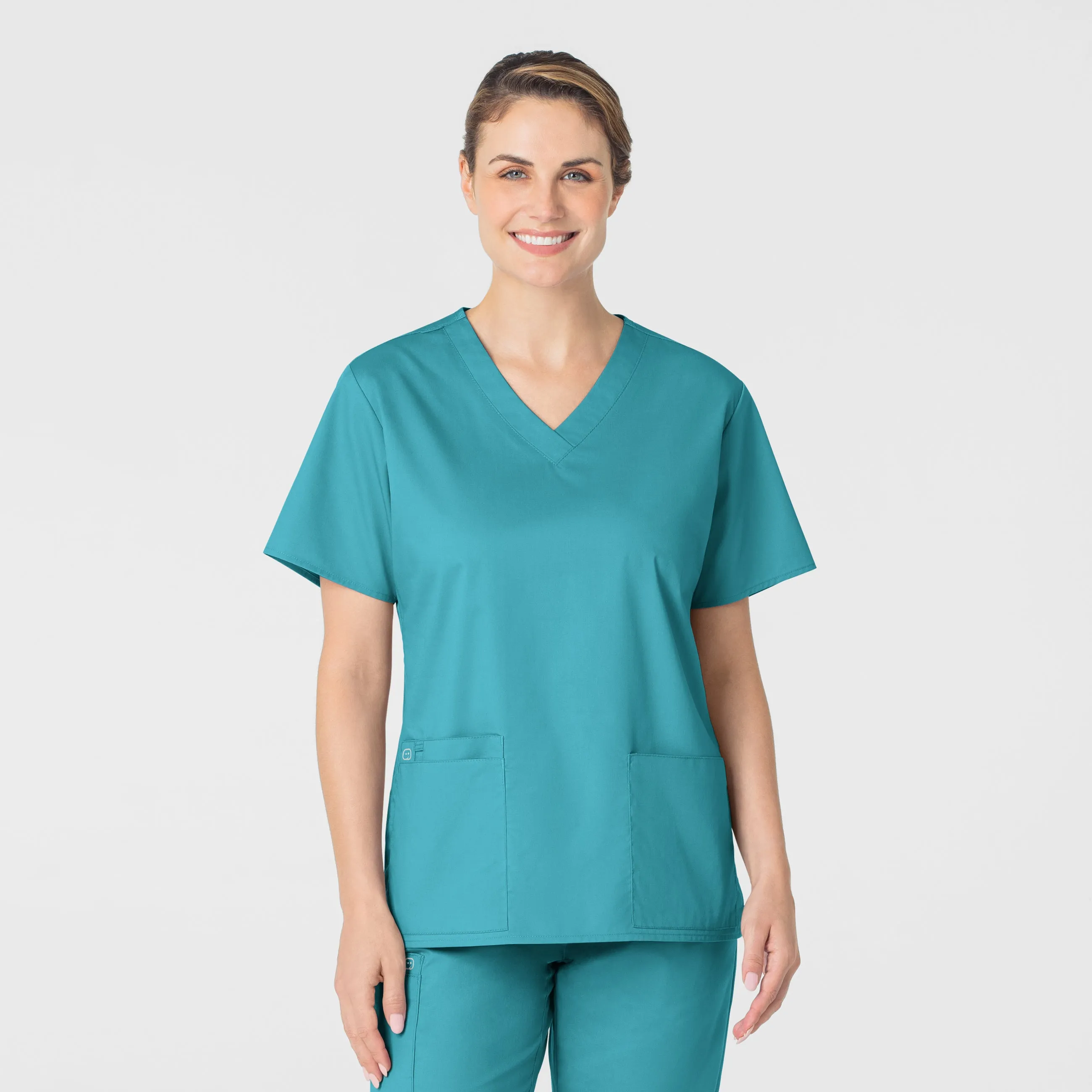 Heat Regulating Fabric WonderWORK Women's V-Neck Scrub Top - Teal Blue